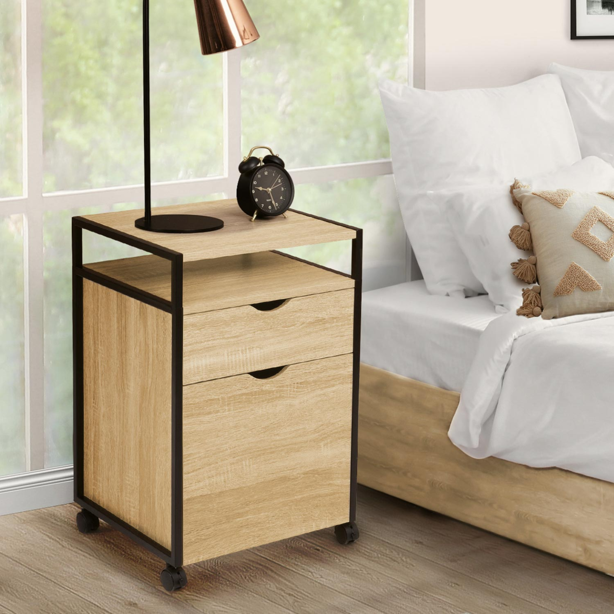 Voir la diapositive 5 : ID MARKET Caisson de bureau support imprimante DETROIT 2 tiroirs design industriel