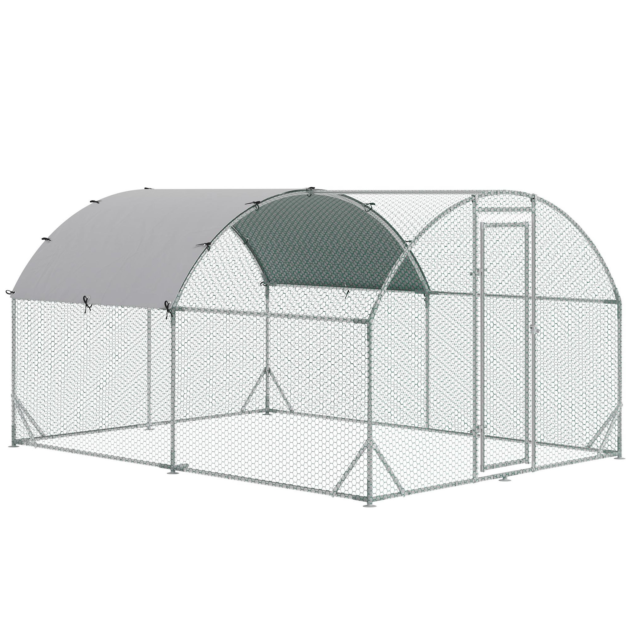 Voir la diapositive 1 : PAWHUT Enclos poulailler chenil 10,64 m² - parc grillagé dim. 3,8L x 2,8l x 1,97H m - espace couvert - acier galvanisé