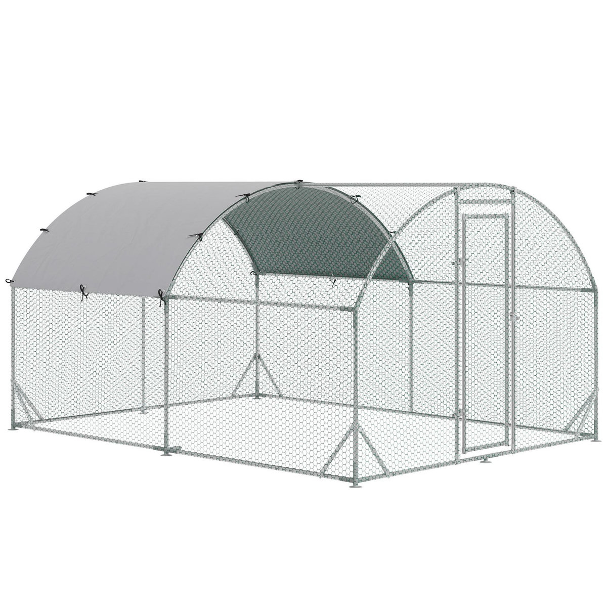 PAWHUT Enclos poulailler chenil 10,64 m² - parc grillagé dim. 3,8L x 2,8l x 1,97H m - espace couvert - acier galvanisé