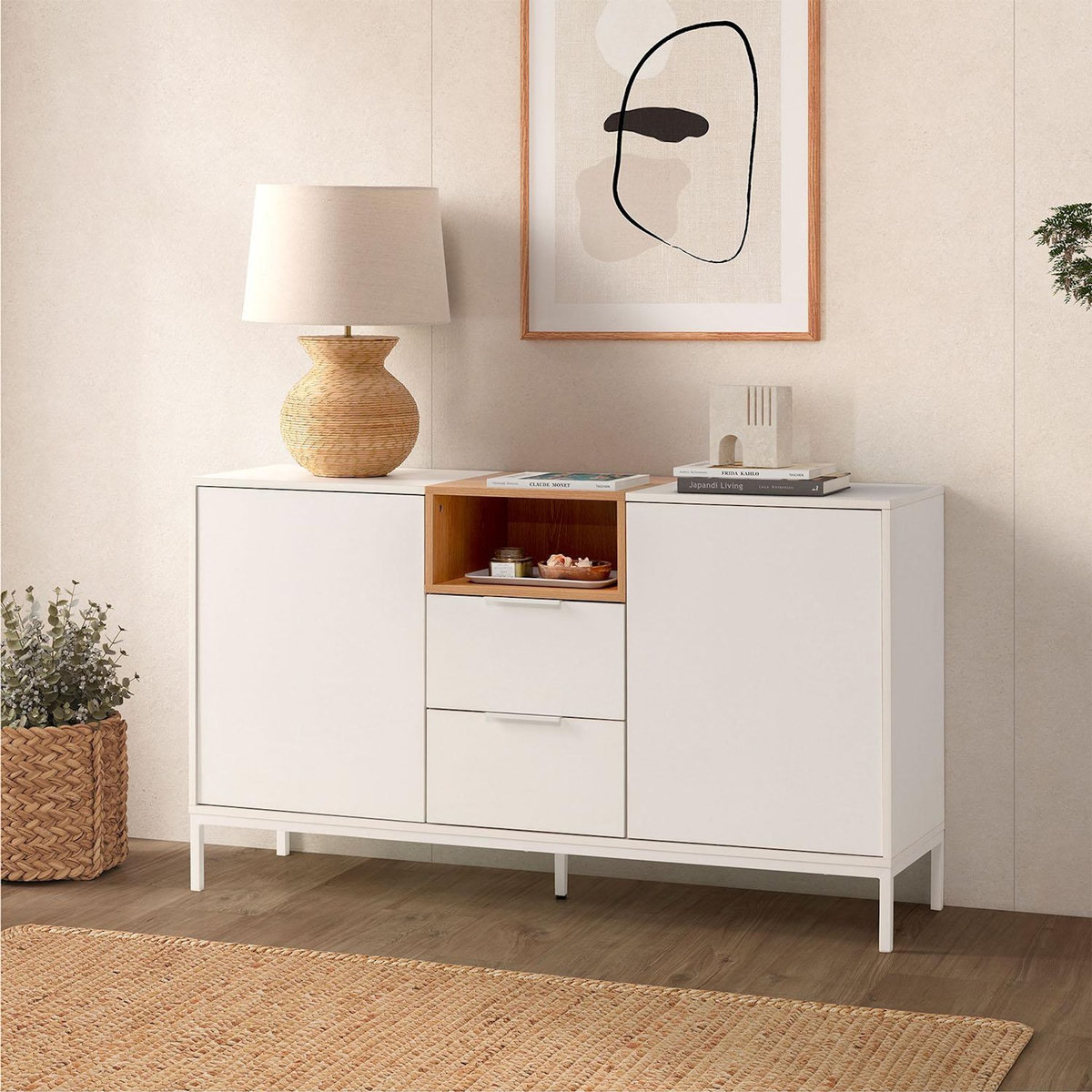 VS VENTA-STOCK Buffet Nieve 2 portes 2 tiroirs couleur Blanc