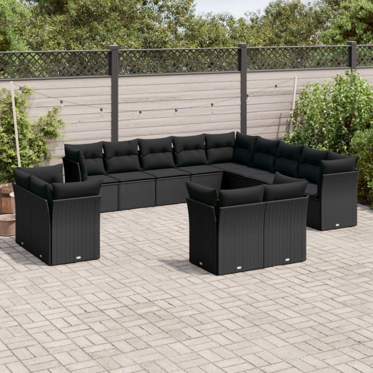 VIDAXL Salon de jardin avec coussins 13 pcs noir resine tressee