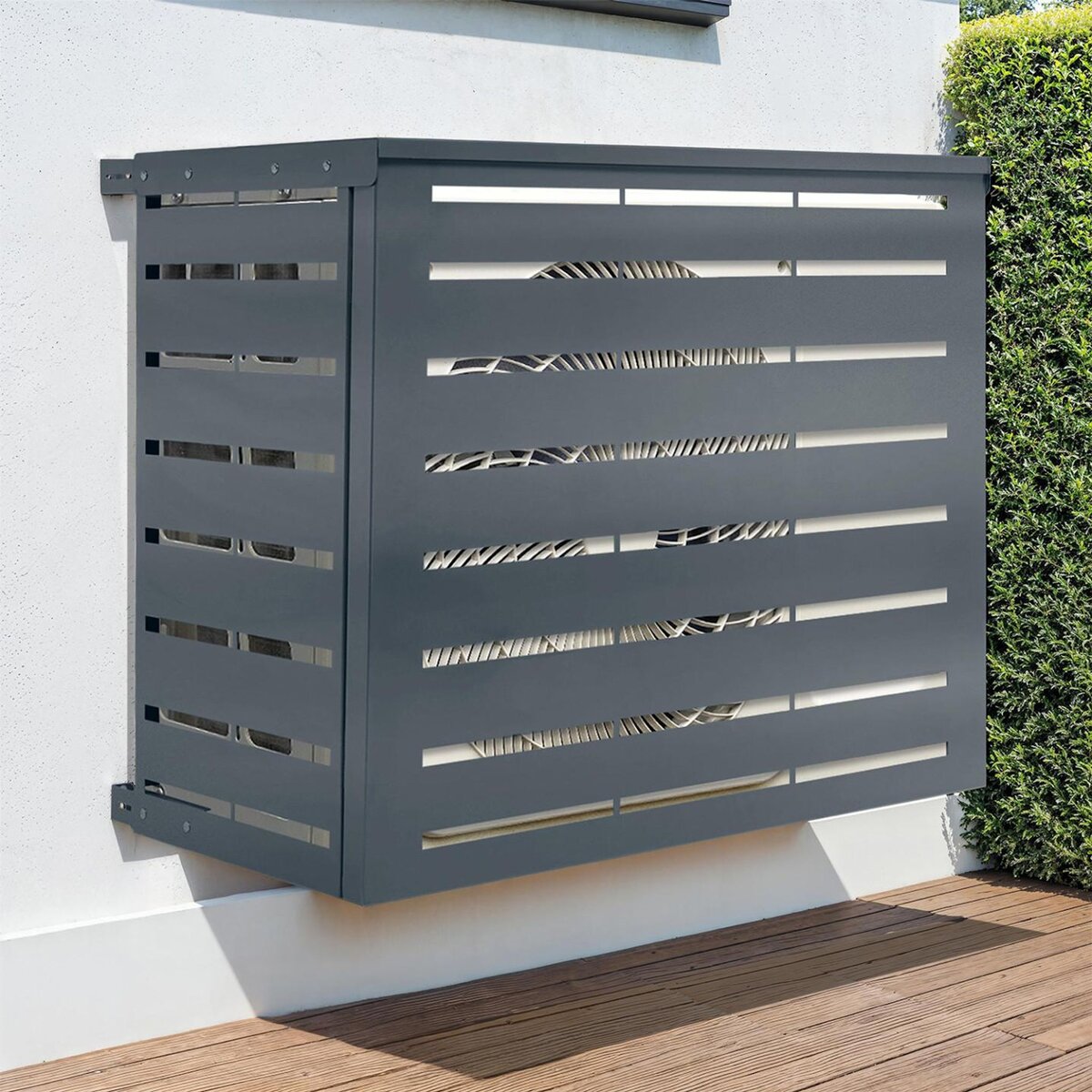 ID MARKET Cache climatiseur en métal gris anthracite protection unité extérieur 110 x 55 x 80 cm