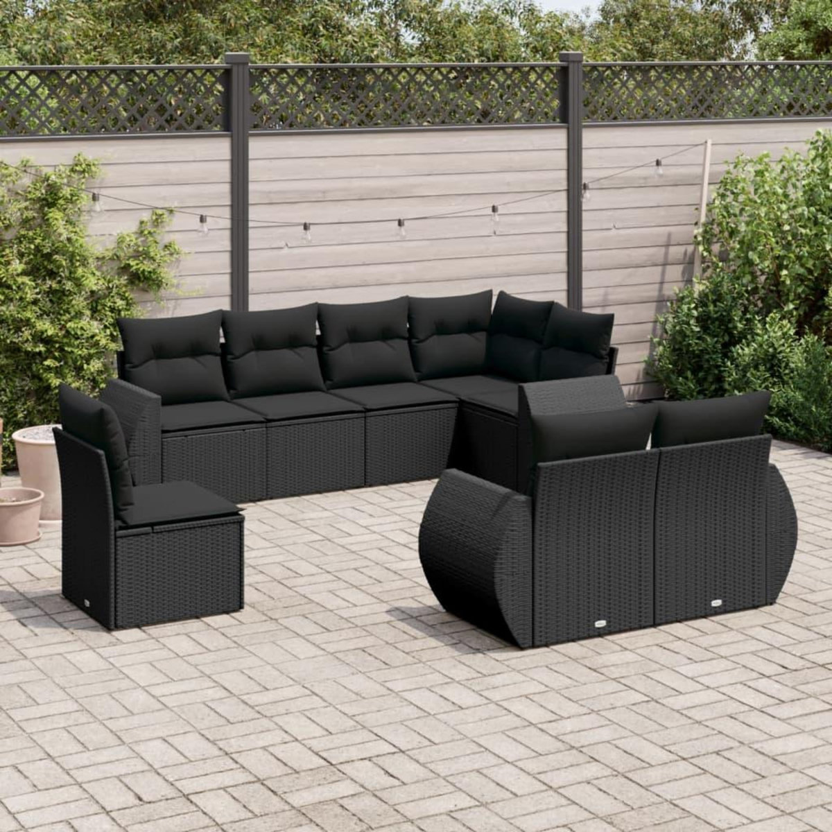 VIDAXL Salon de jardin 8 pcs avec coussins noir resine tressee