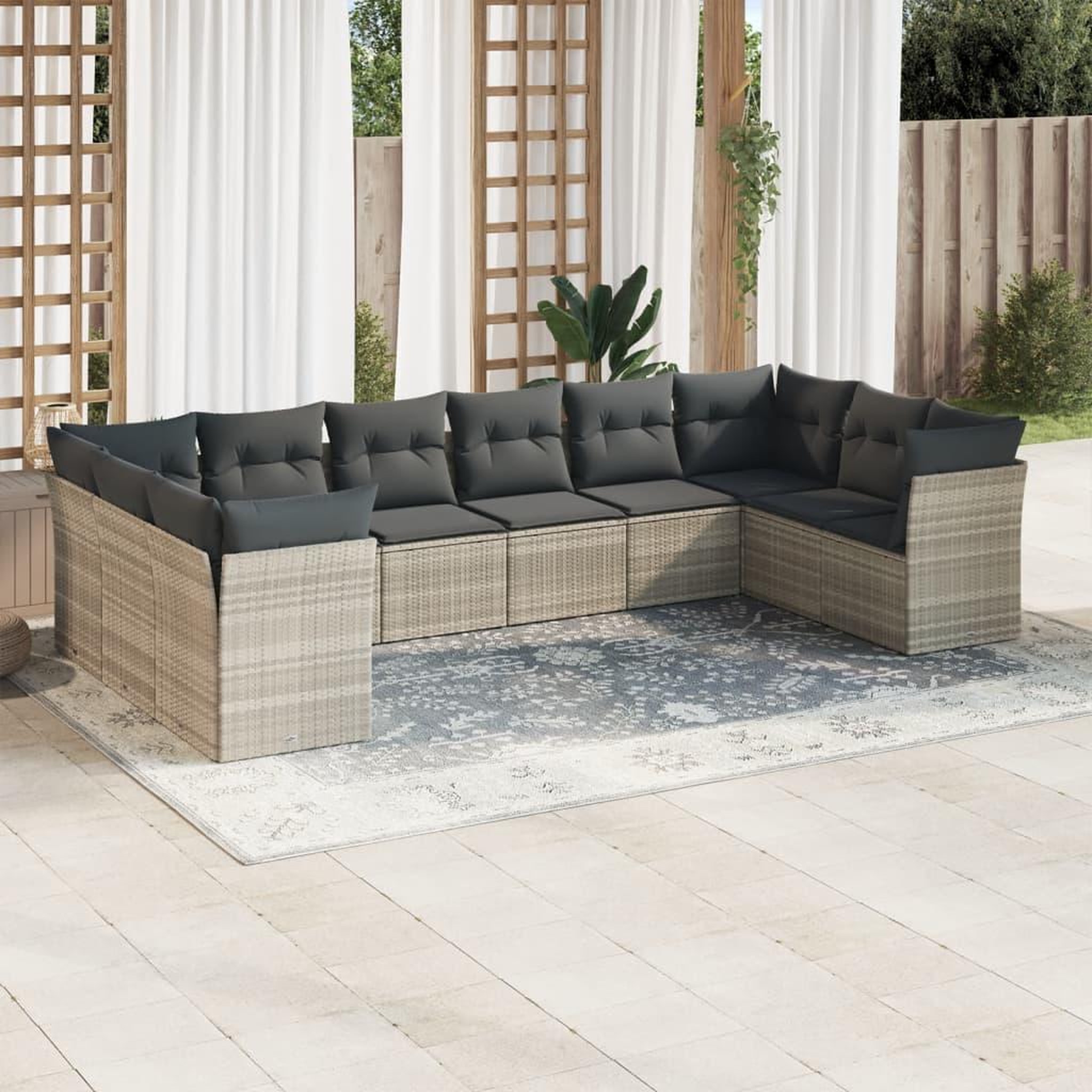 VIDAXL Salon de jardin avec coussins 10 pcs gris clair resine tressee