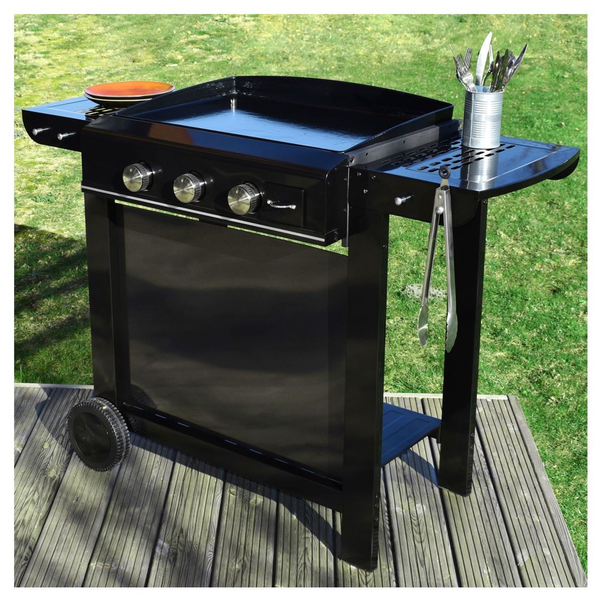 COOK'IN GARDEN Plancha gaz 3 brûleurs sur chariot