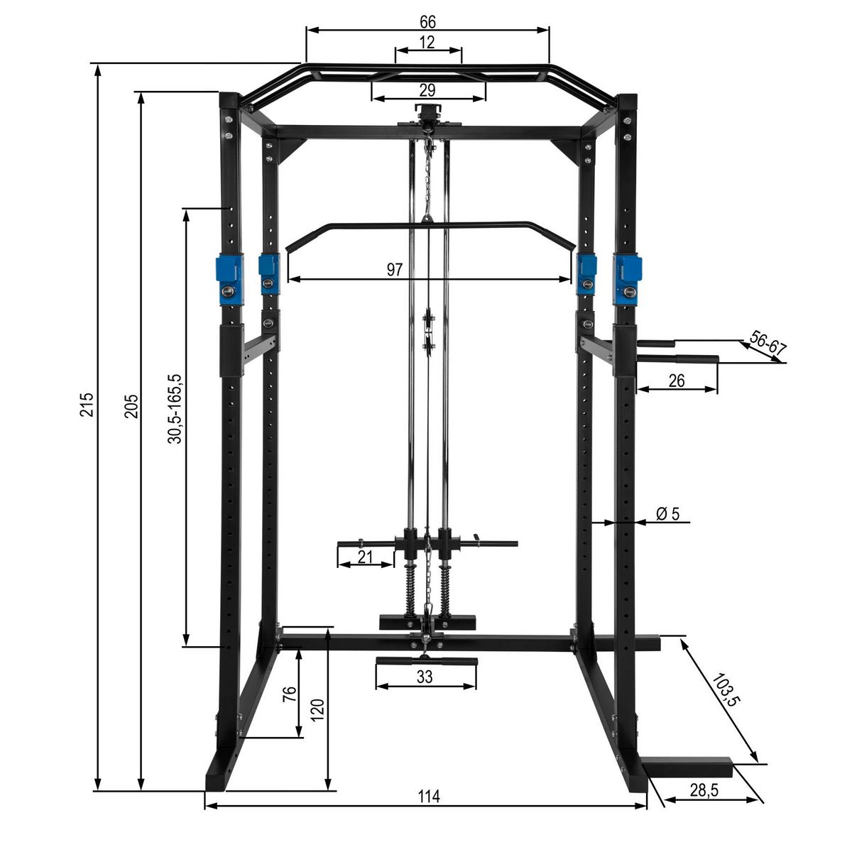 tectake Cage de musculation avec traction latissimus noir/bleu