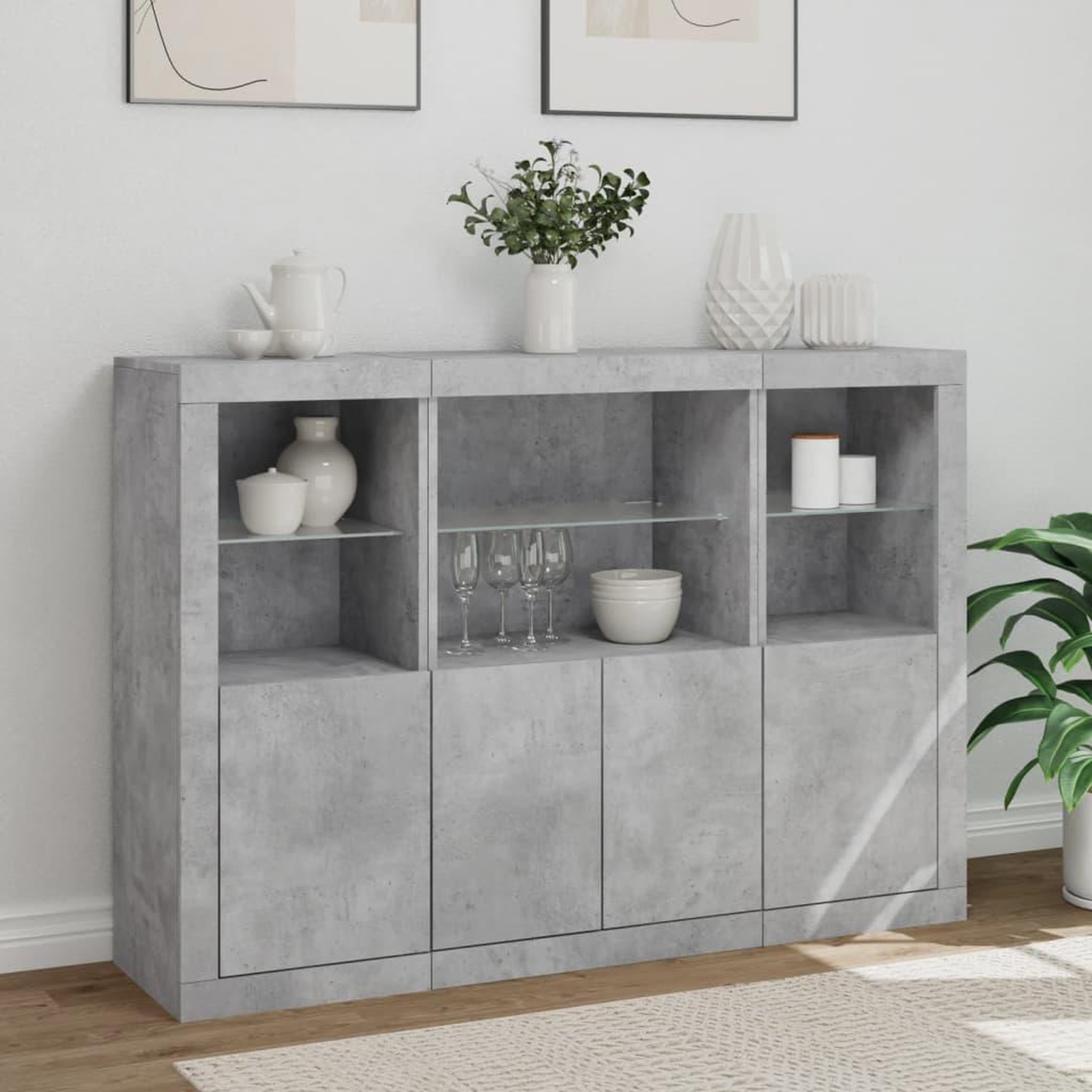 Voir la diapositive 4 : VIDAXL Buffets avec lumieres LED 3 pcs gris beton bois d'ingenierie