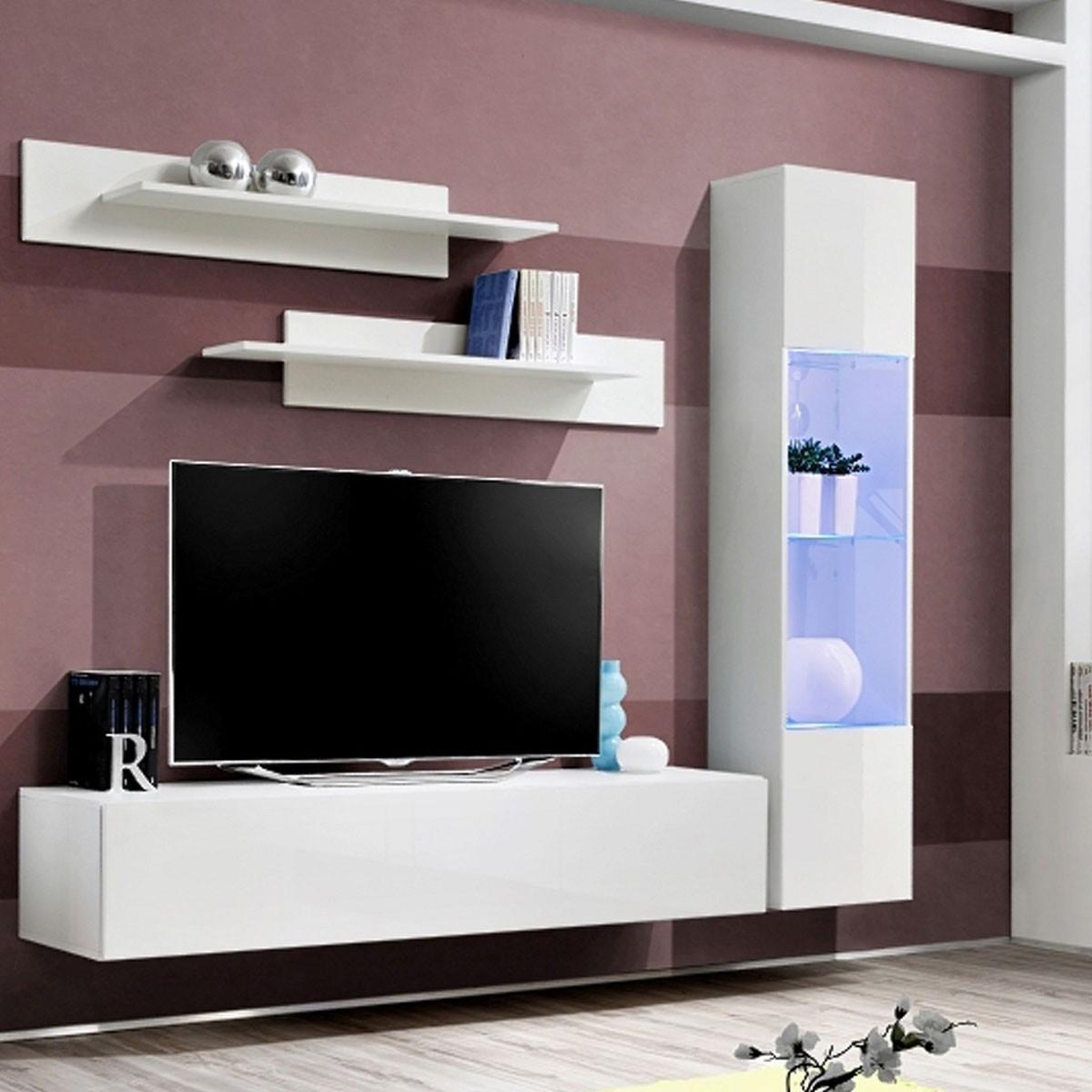 Voir la diapositive 3 : Paris Prix Ensemble meuble tv mural  fly a3  260cm blanc