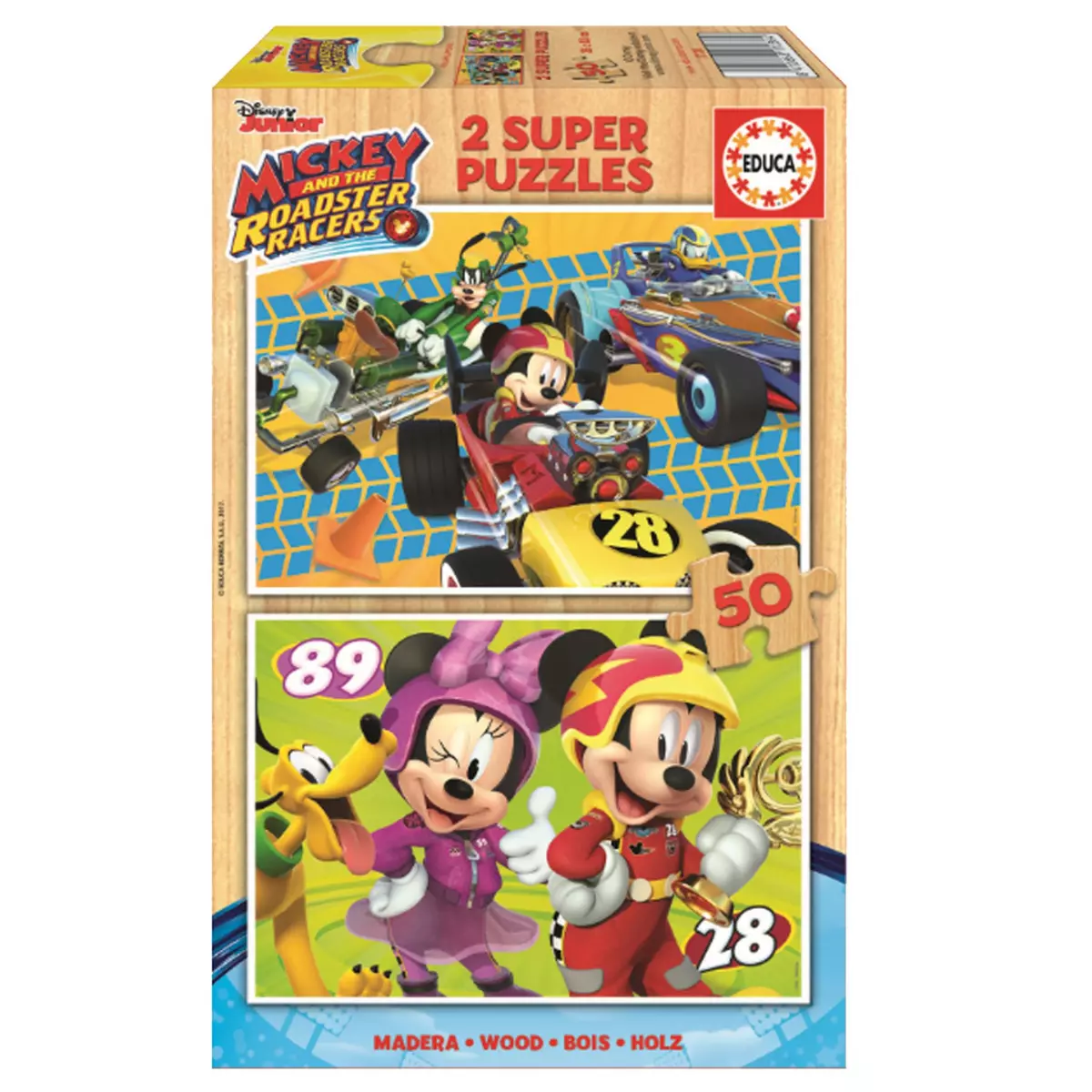 EDUCA Puzzle en bois 2 x 50 pièces : Mickey et ses amis : Top départ