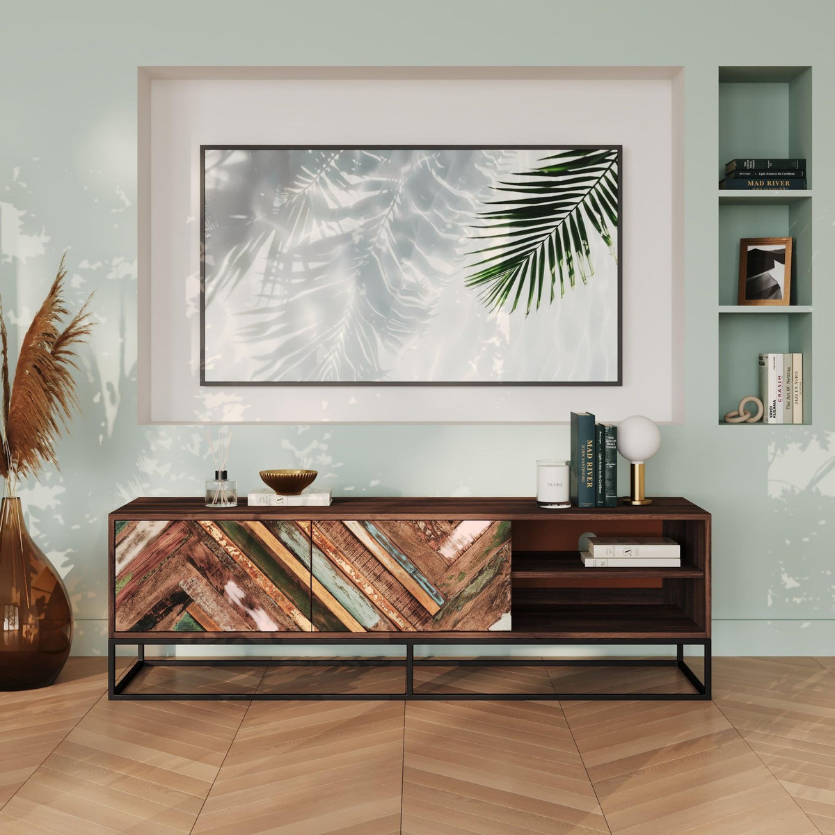 Rendez vous déco Meuble TV en bois d'acacia et bois recyclé 145 cm-Krabi