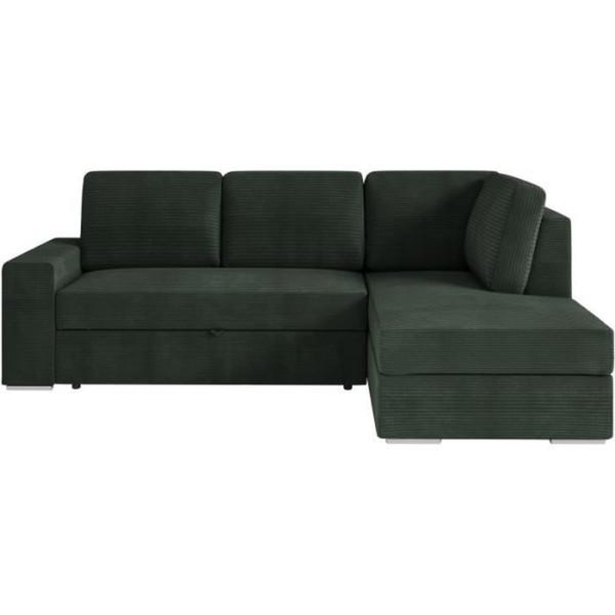 Voir la diapositive 1 : LOUNGITUDE Canapé d'angle droit 3 places convertible ADEN avec coffre en velours côtelé - Vert foncé - L246 x P174 x H96cm - LOUNGITUDE