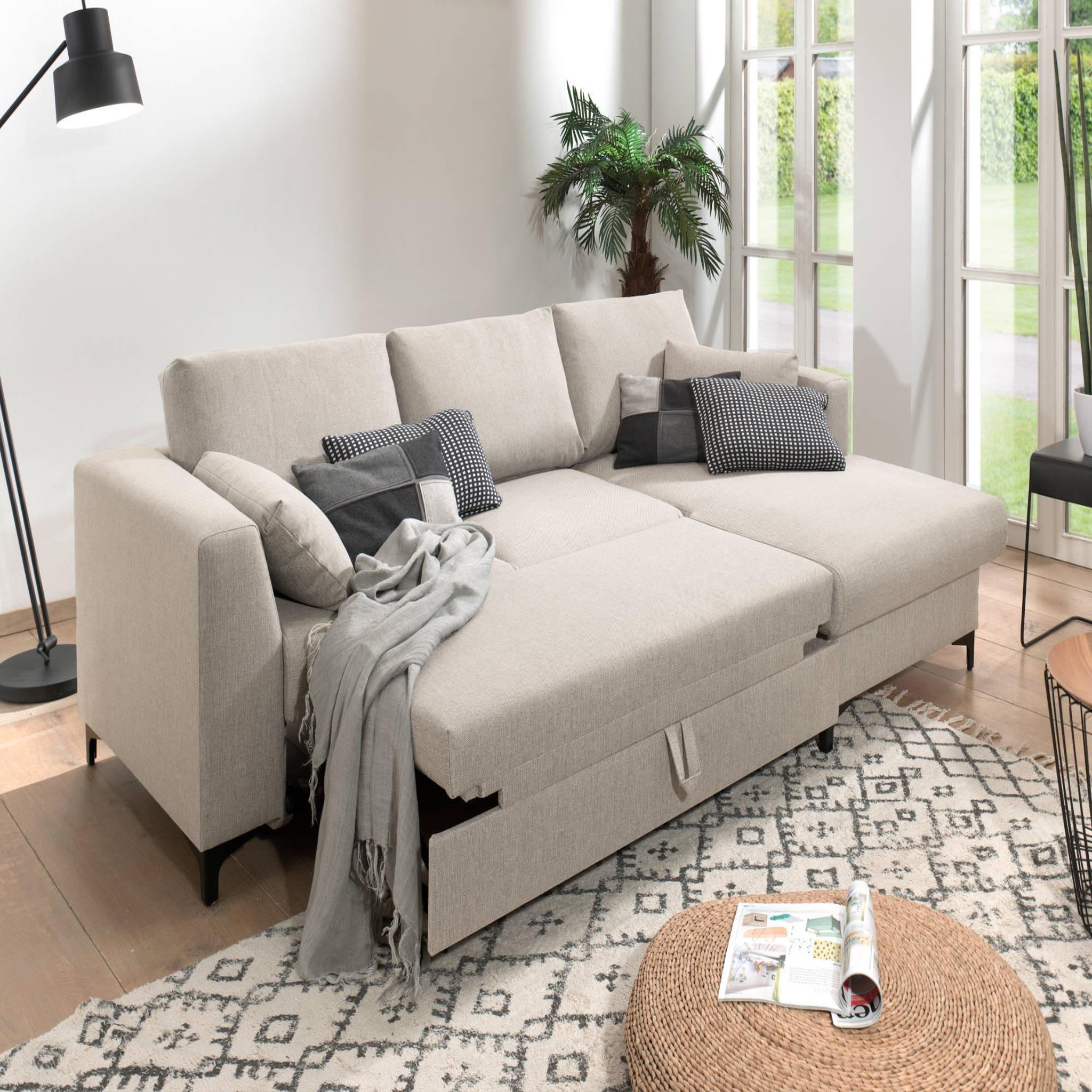 Voir la diapositive 3 : LISA DESIGN Tala - canapé d'angle droit - convertible avec coffre - 4 places - en tissu