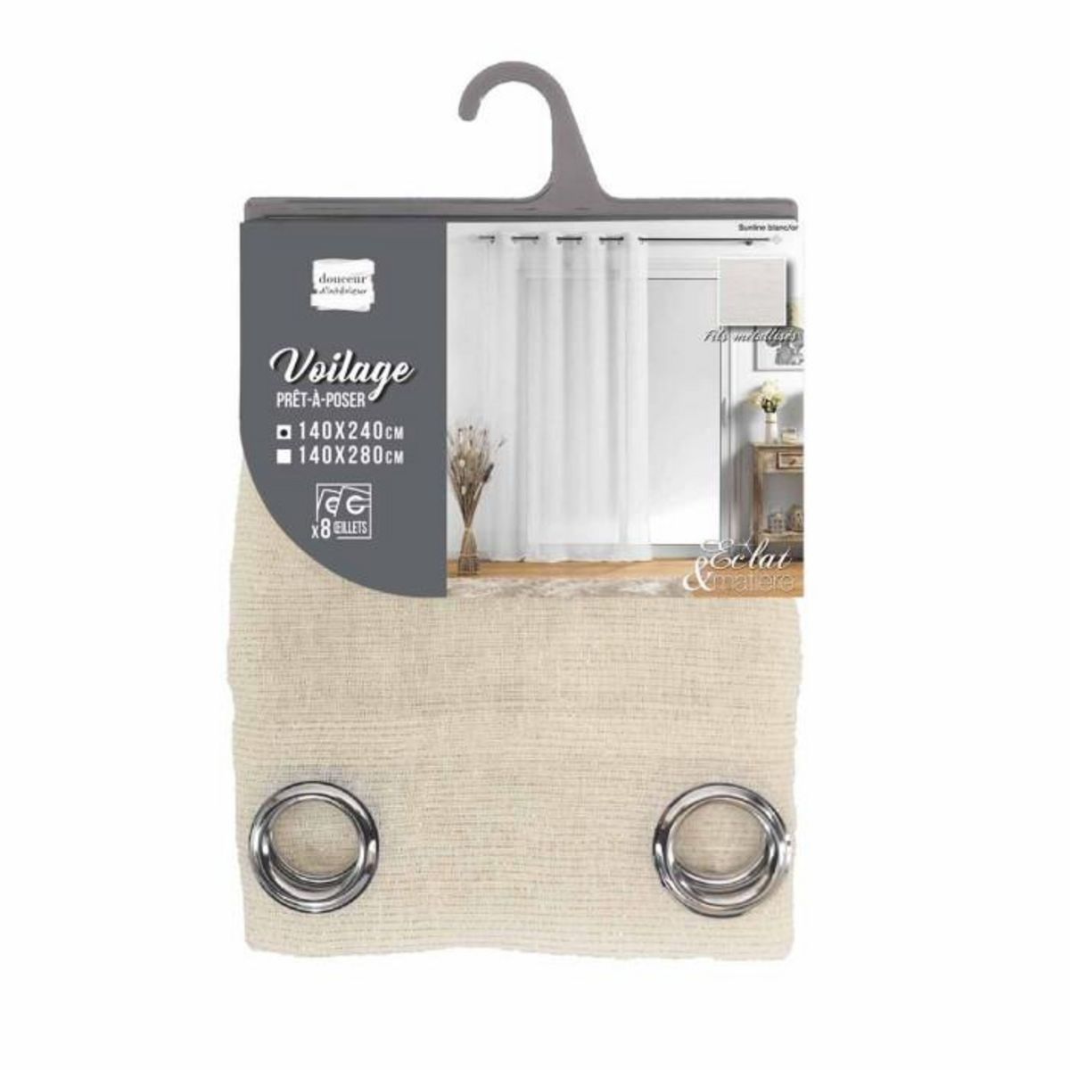 Paris Prix Rideau Voilage à Œillets  Sunline  140x240cm Blanc & Or