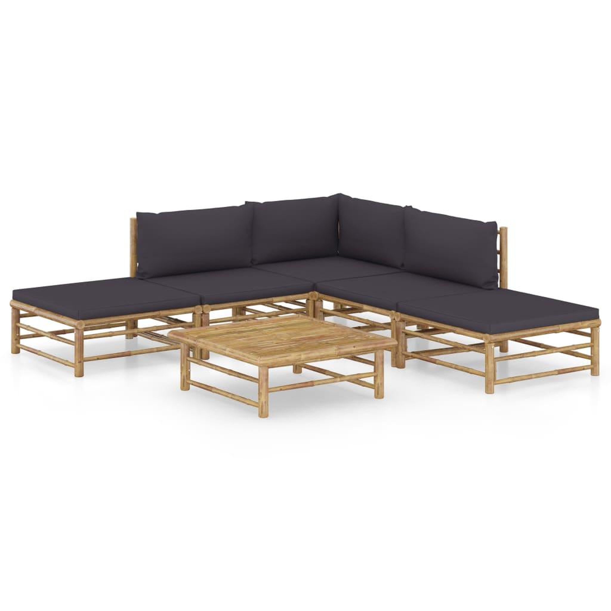 Voir la diapositive 1 : VIDAXL Salon de jardin 6 pcs avec coussins gris fonce bambou