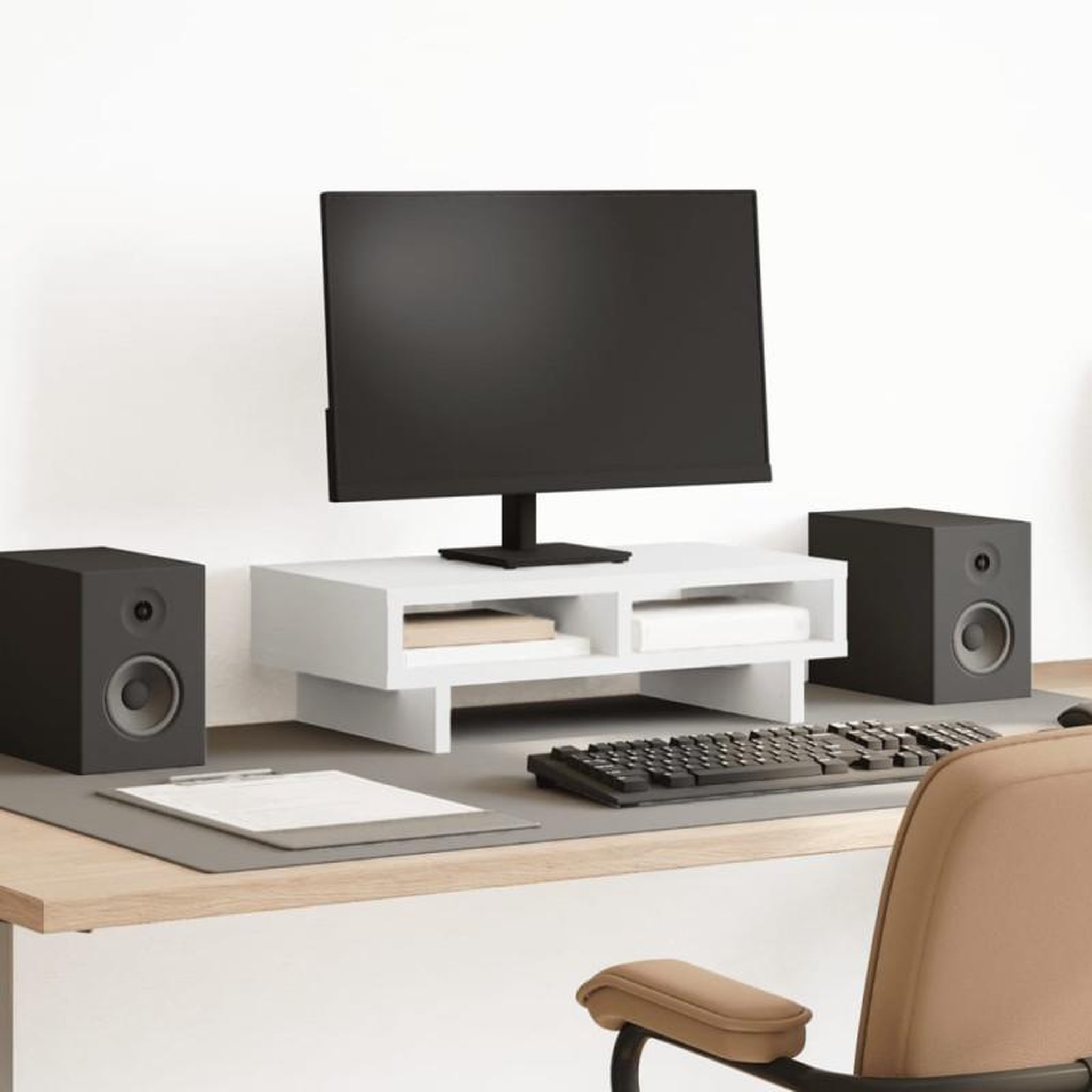 Voir la diapositive 1 : VIDAXL Support de moniteur blanc 50x27x15 cm bois d ingénierie