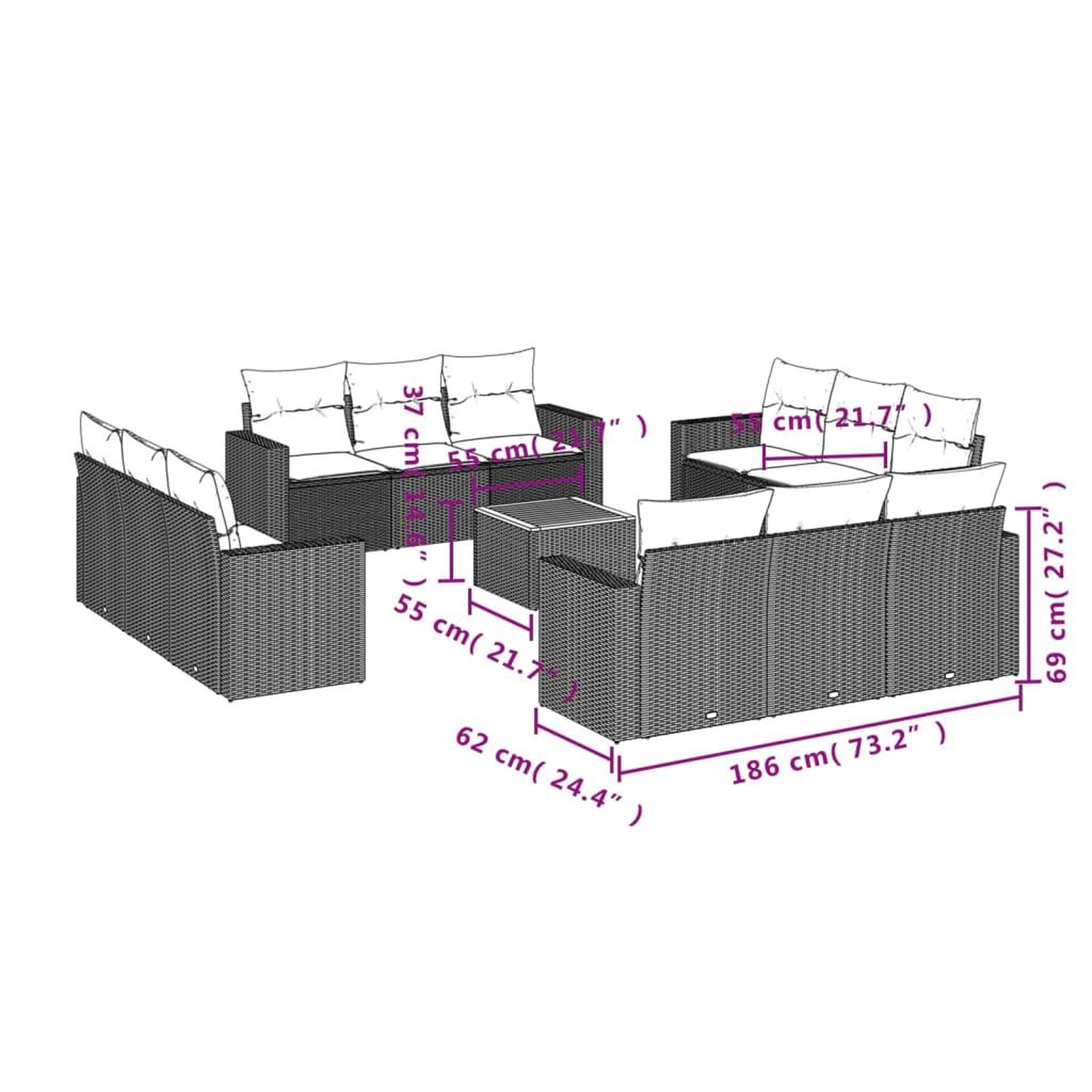 Voir la diapositive 6 : VIDAXL Salon de jardin avec coussins 13 pcs noir resine tressee