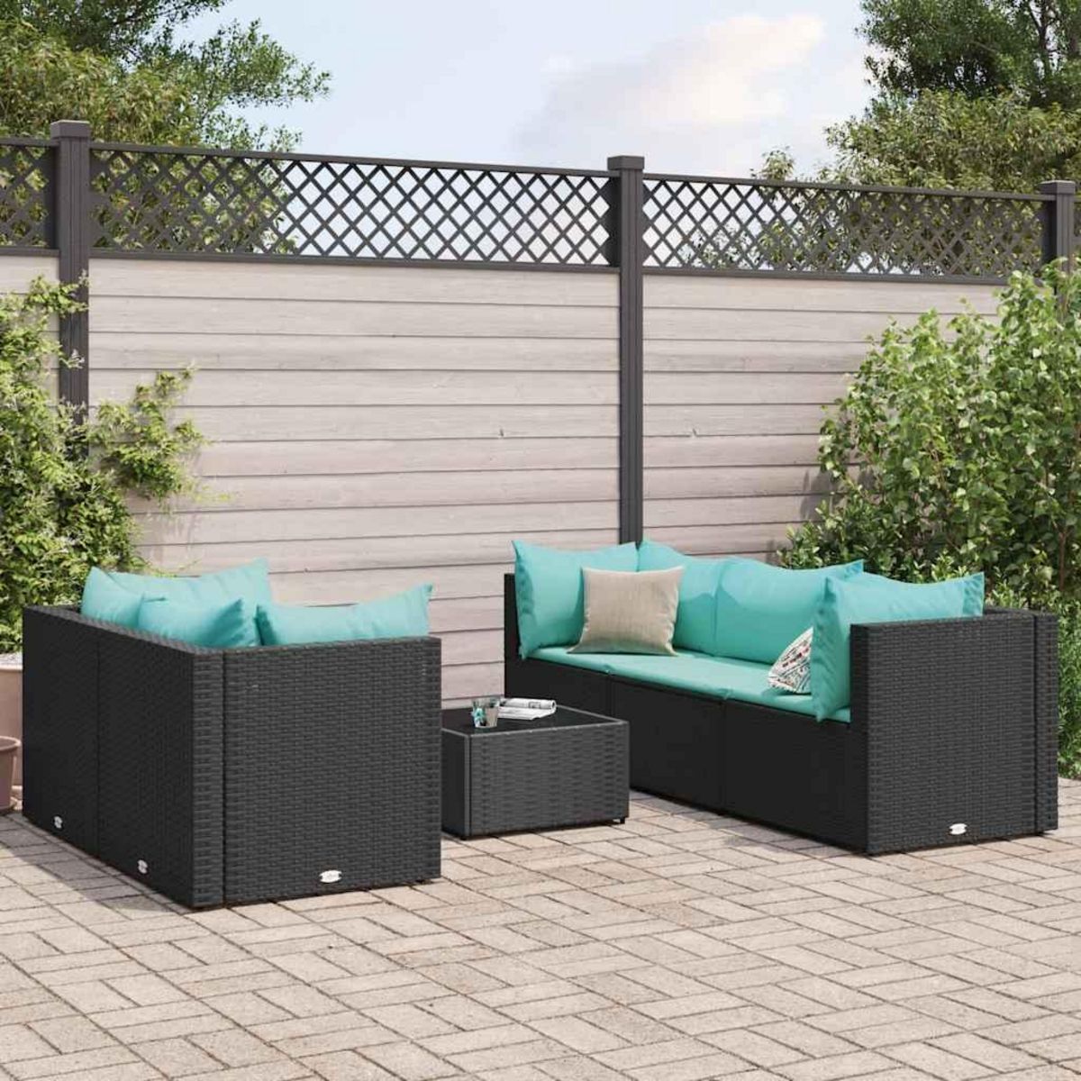VIDAXL Salon de jardin 6 pcs avec coussins Noir Resine tressee
