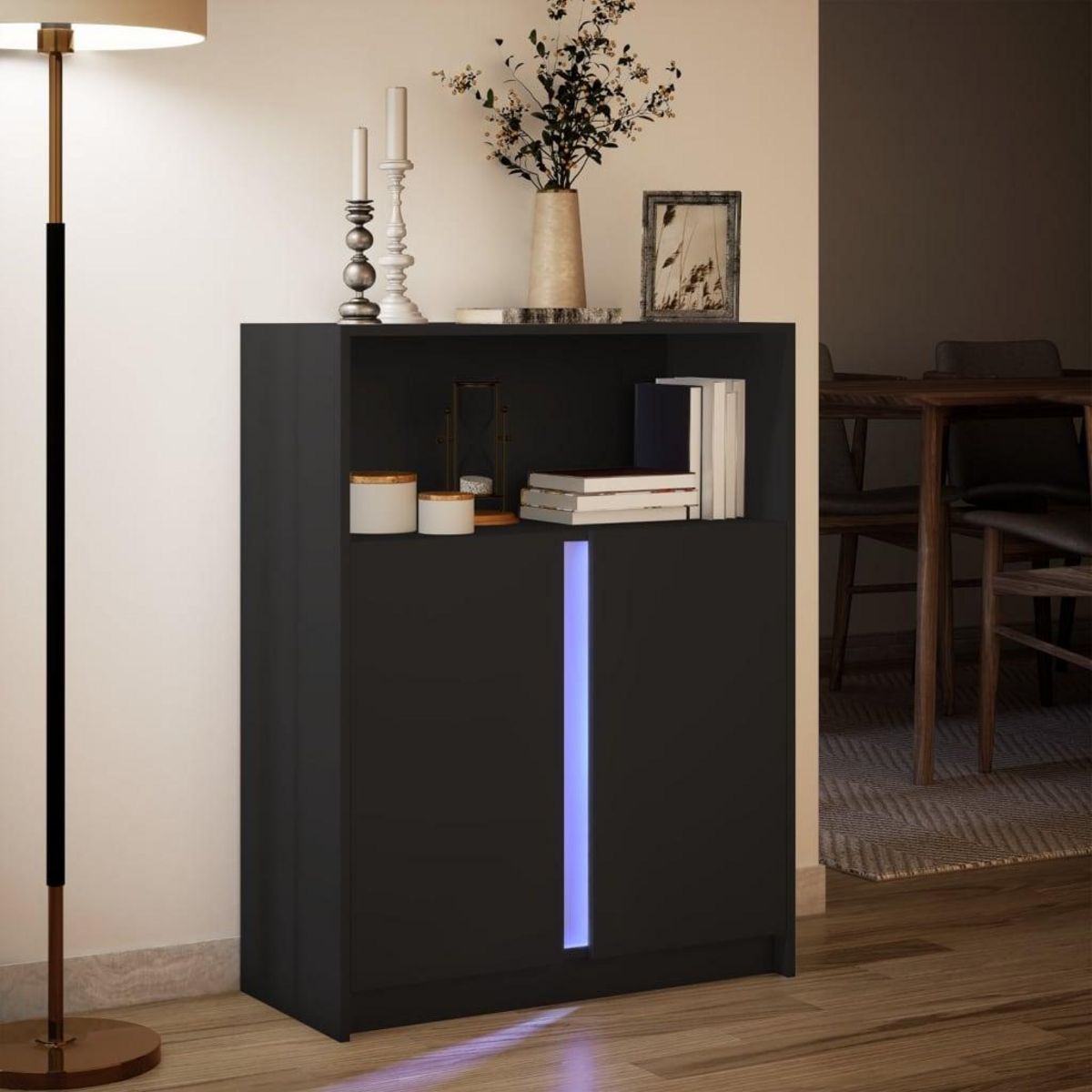 VIDAXL Buffet avec LED noir 77x34x100 cm bois d'ingenierie