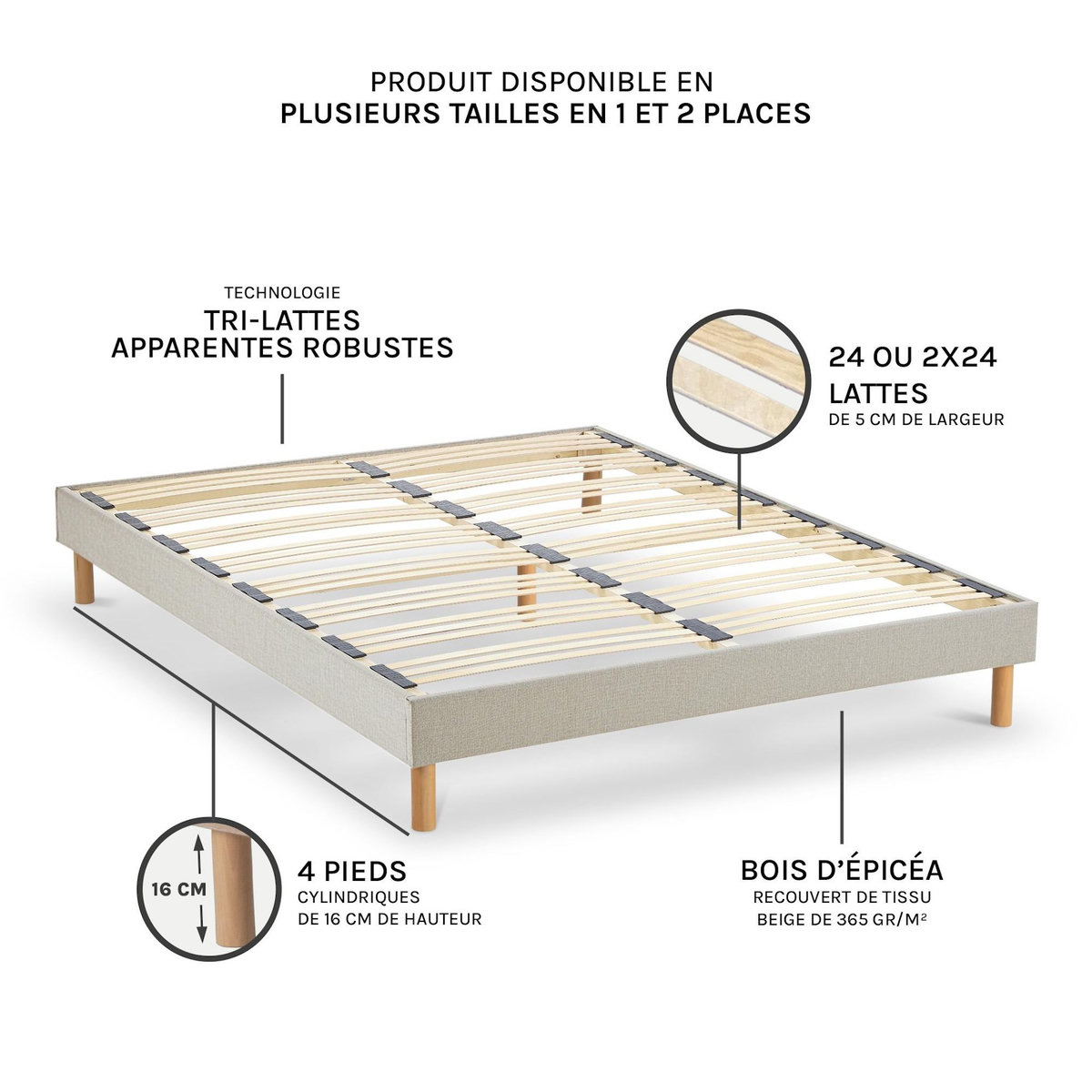 NUIT DE COTON NUIT DE COTON | Sommier à lattes en bois LINO | Coloris Beige | Livré en kit