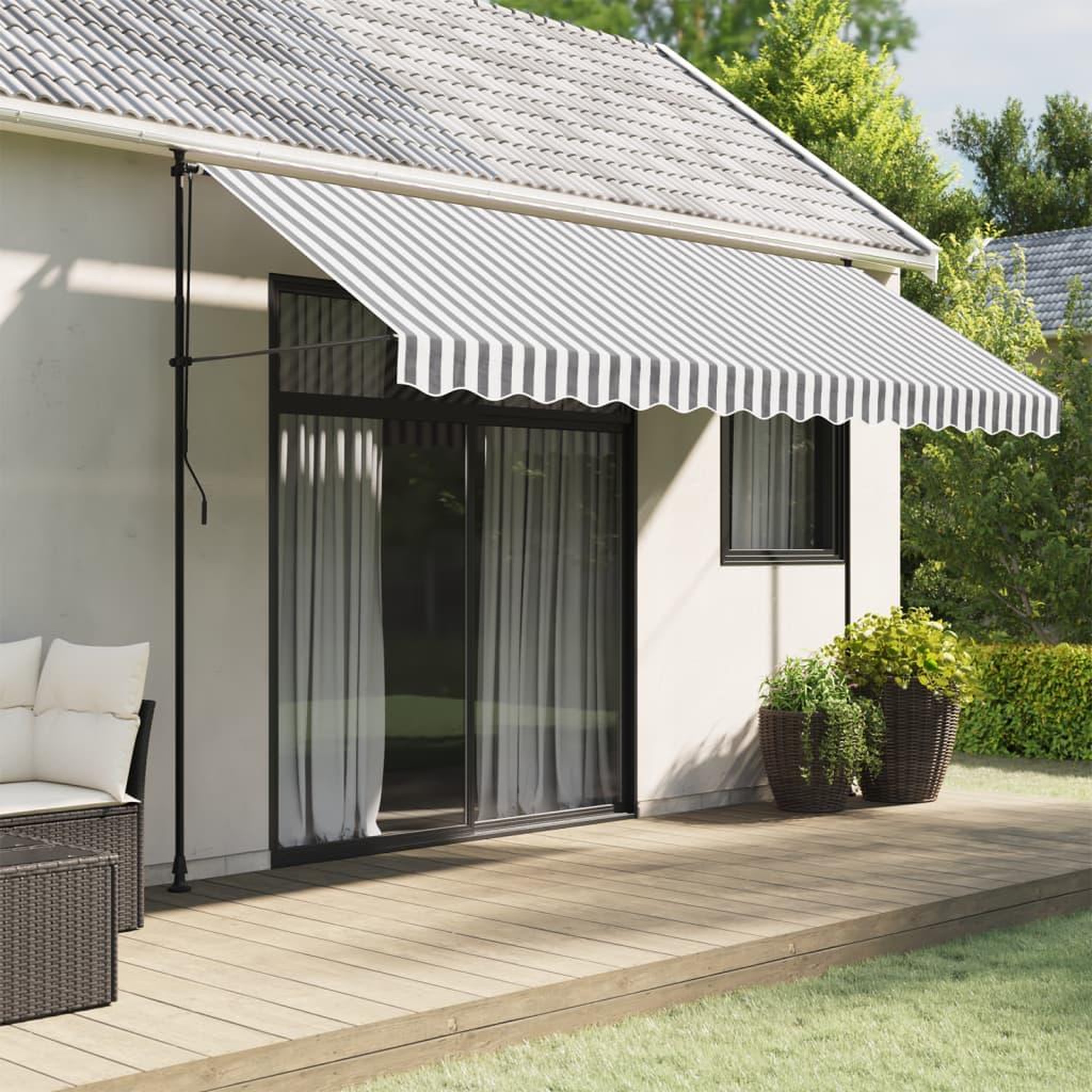 Voir la diapositive 1 : VIDAXL Tissu de remplacement de cantonniere d'auvent anthracite blanc