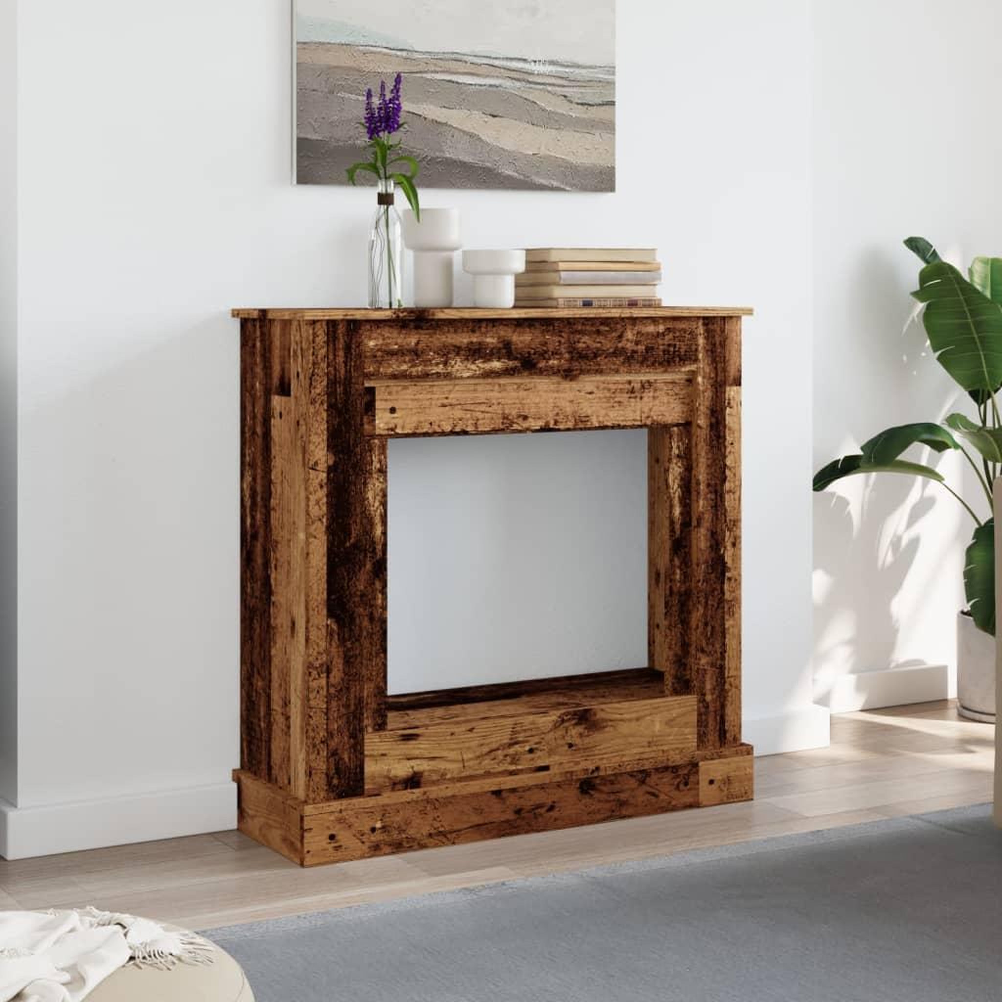 Voir la diapositive 3 : VIDAXL Cadre de cheminee vieux bois 90x30x90 cm bois d'ingenierie