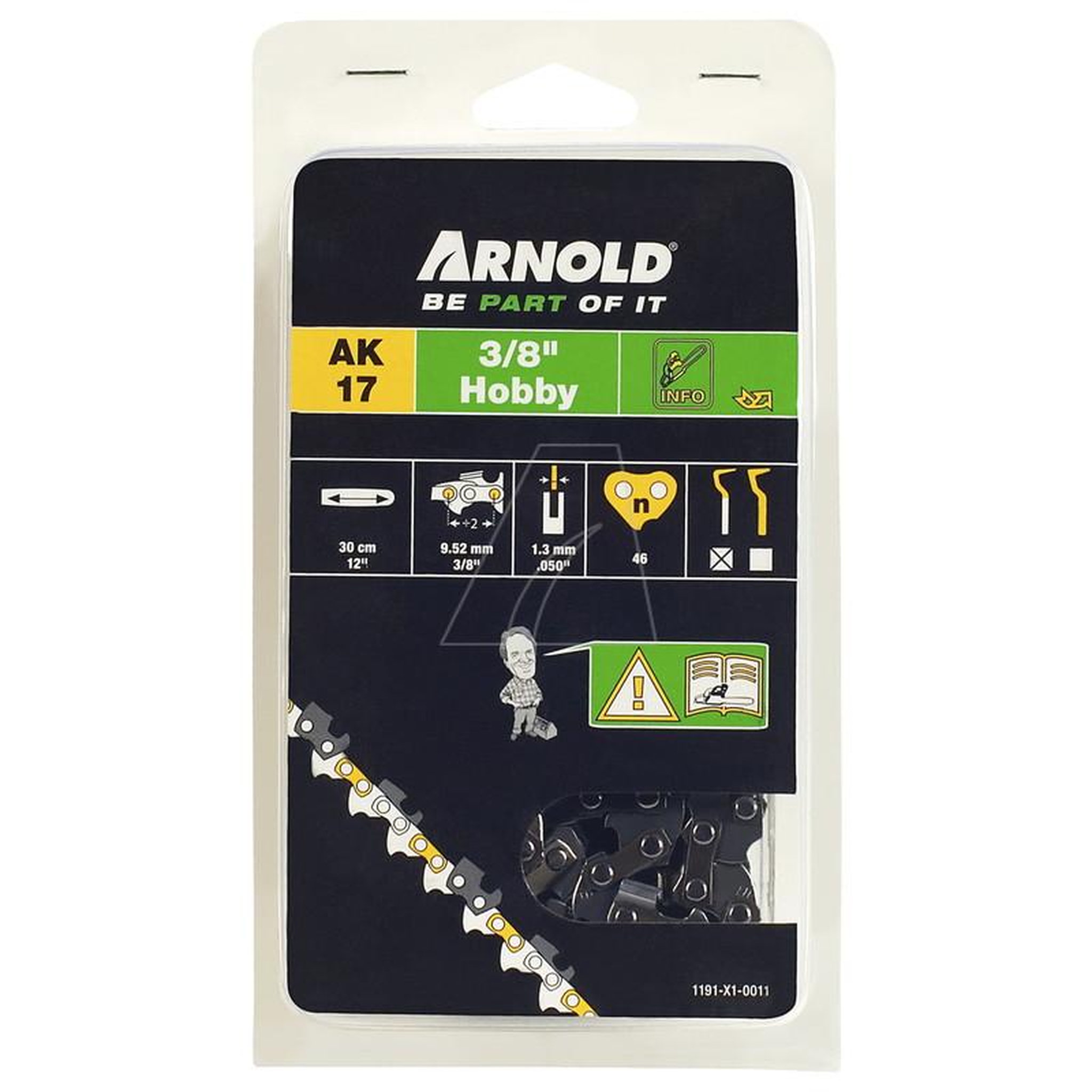 ARNOLD Chaîne de tronçonneuse 3/8 , 1,3 mm - 46 maillons d'entraîneurs - gouges demi-rondes
