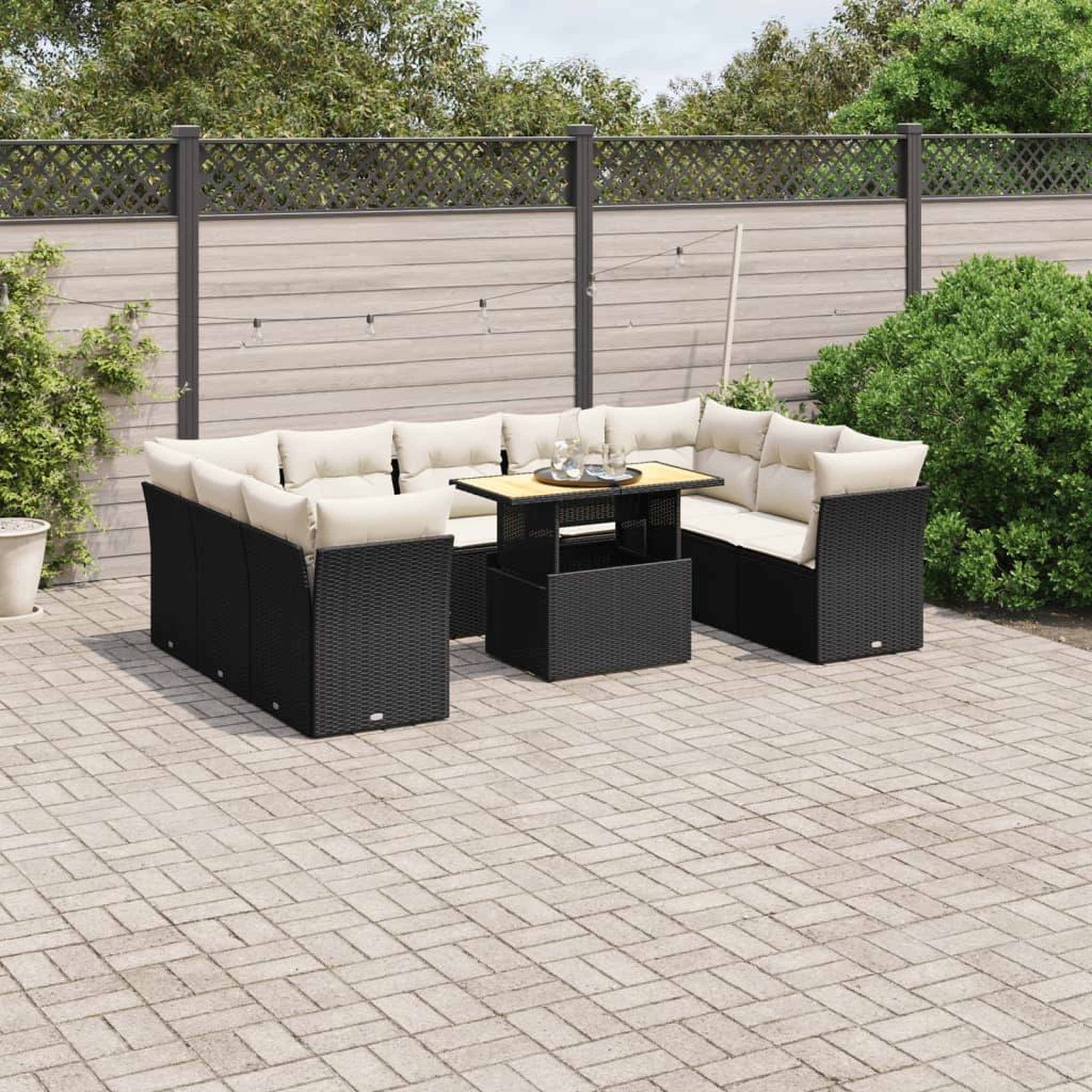 VIDAXL Salon de jardin 10 pcs avec coussins noir resine tressee