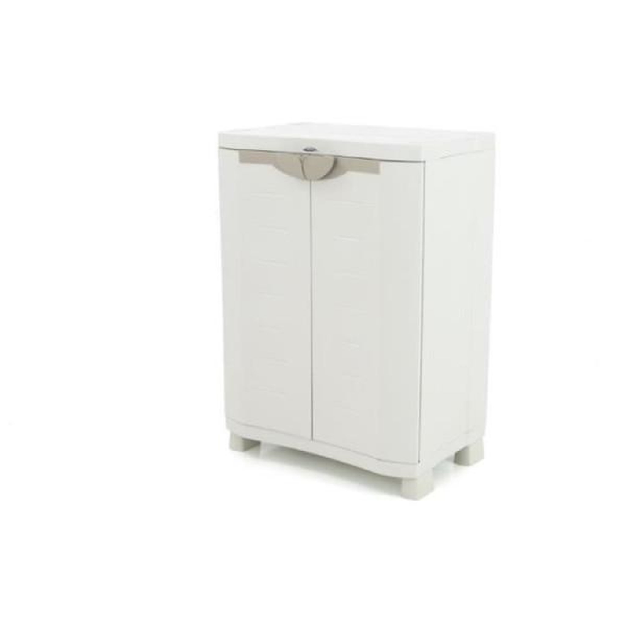 PLASTIKEN Armoire basse de rangement en résine PLASTIKEN - 2 portes et 2 étageres - Beige - 70x45x100 cm