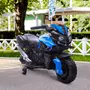 HOMCOM Moto électrique enfant 6 V 3 Km/h effet lumineux et sonore roulettes amovibles repose-pied valises latérales métal PP bleu noir