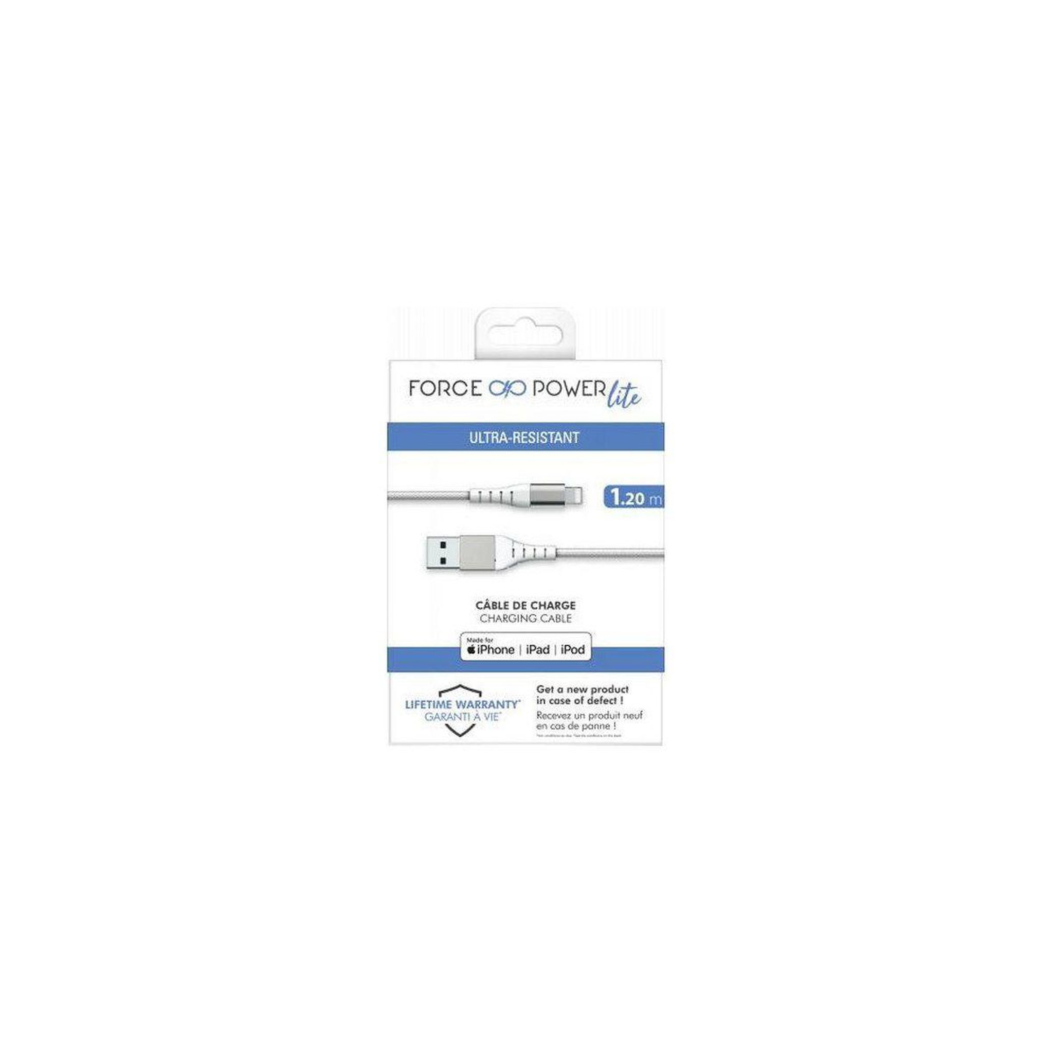 Voir la diapositive 5 : FORCE POWER Cable usb-a/lightning mfi 1.2m blanc