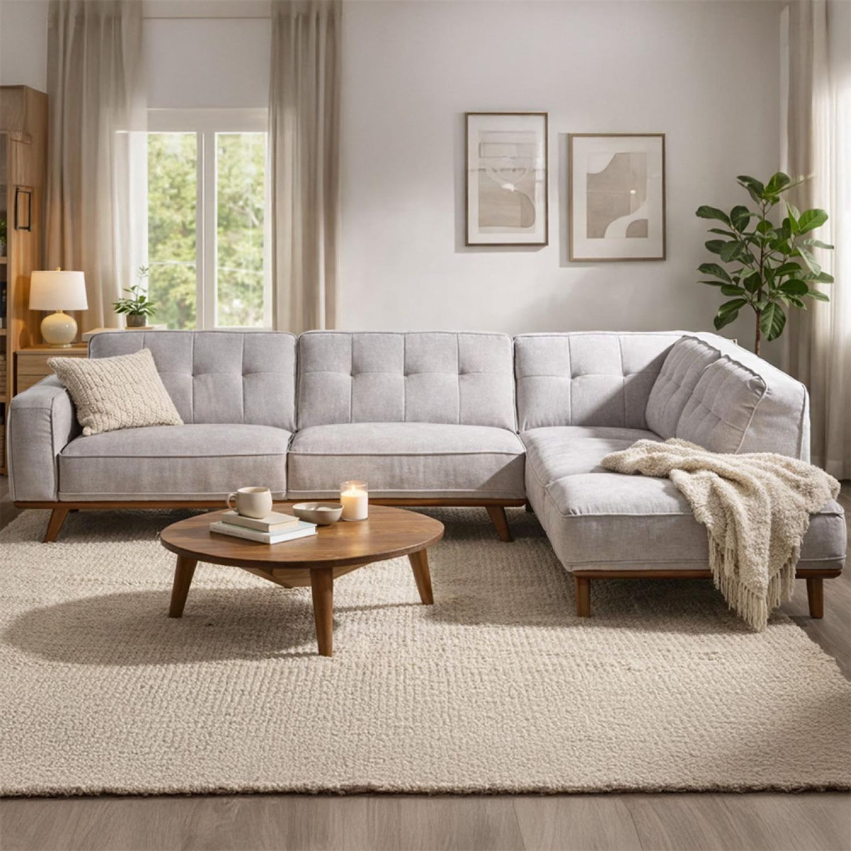 CONCEPT USINE Canapé angle design en tissu gris 5-6 places YORK