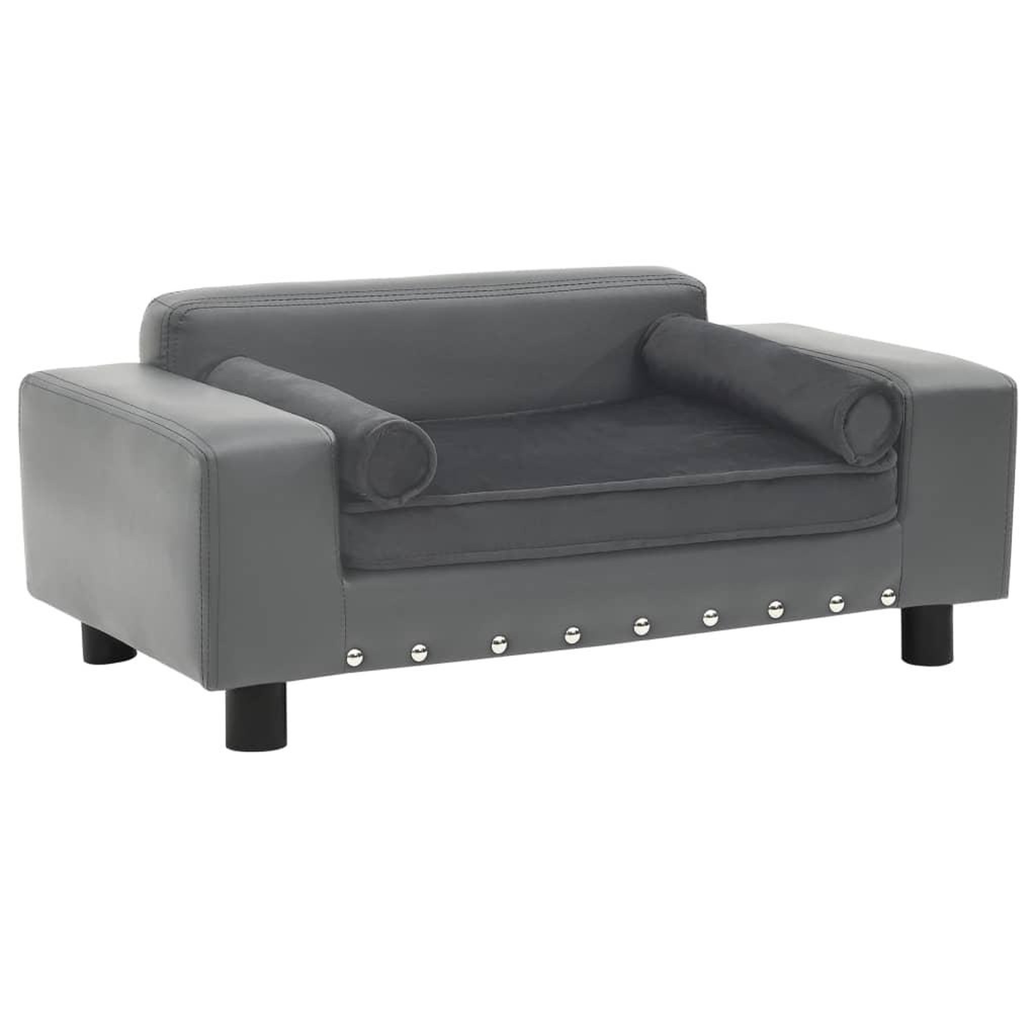 VIDAXL Canape pour chien Gris 81x43x31 cm Peluche et similicuir