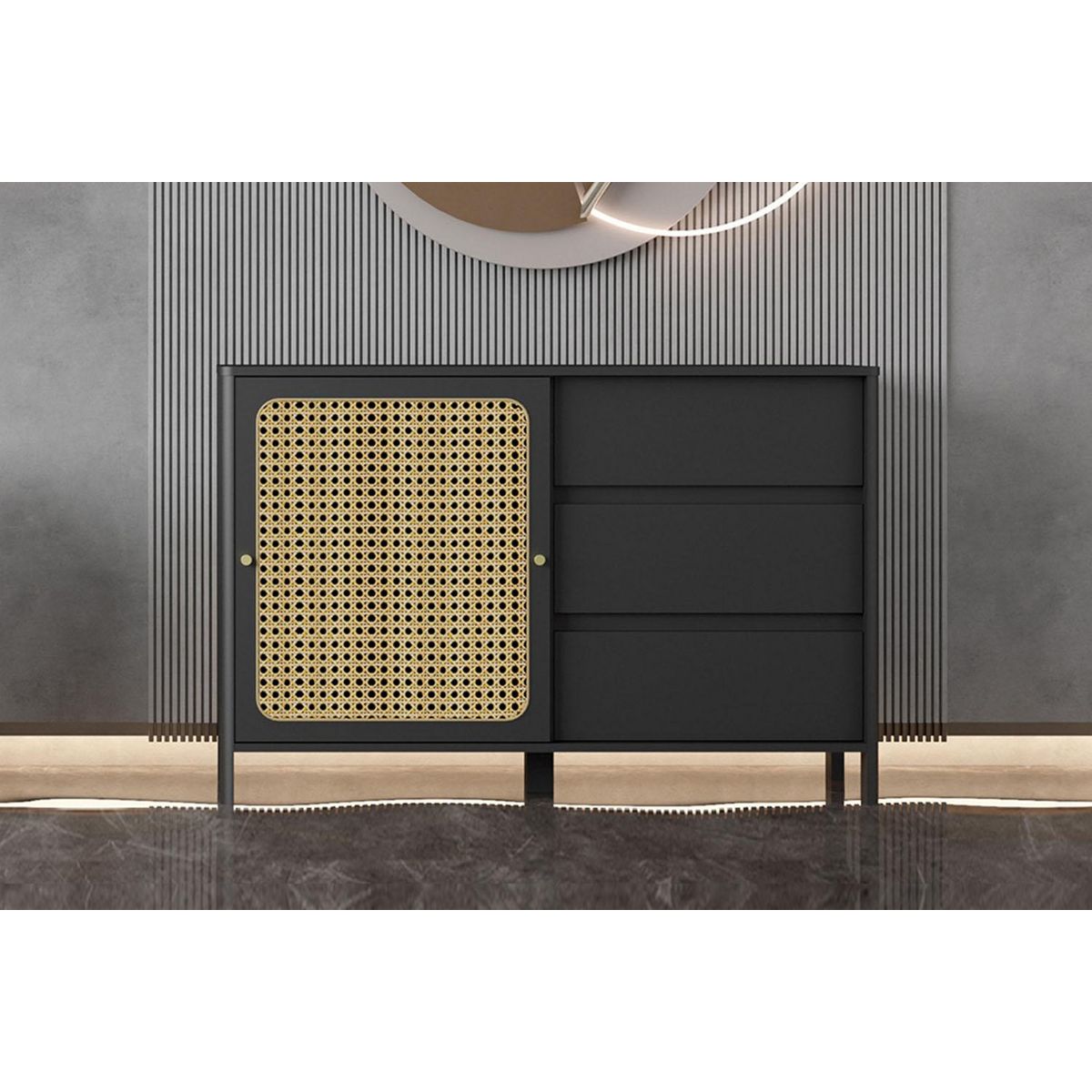 CONCEPT USINE Buffet en bois noir et cannage BALI