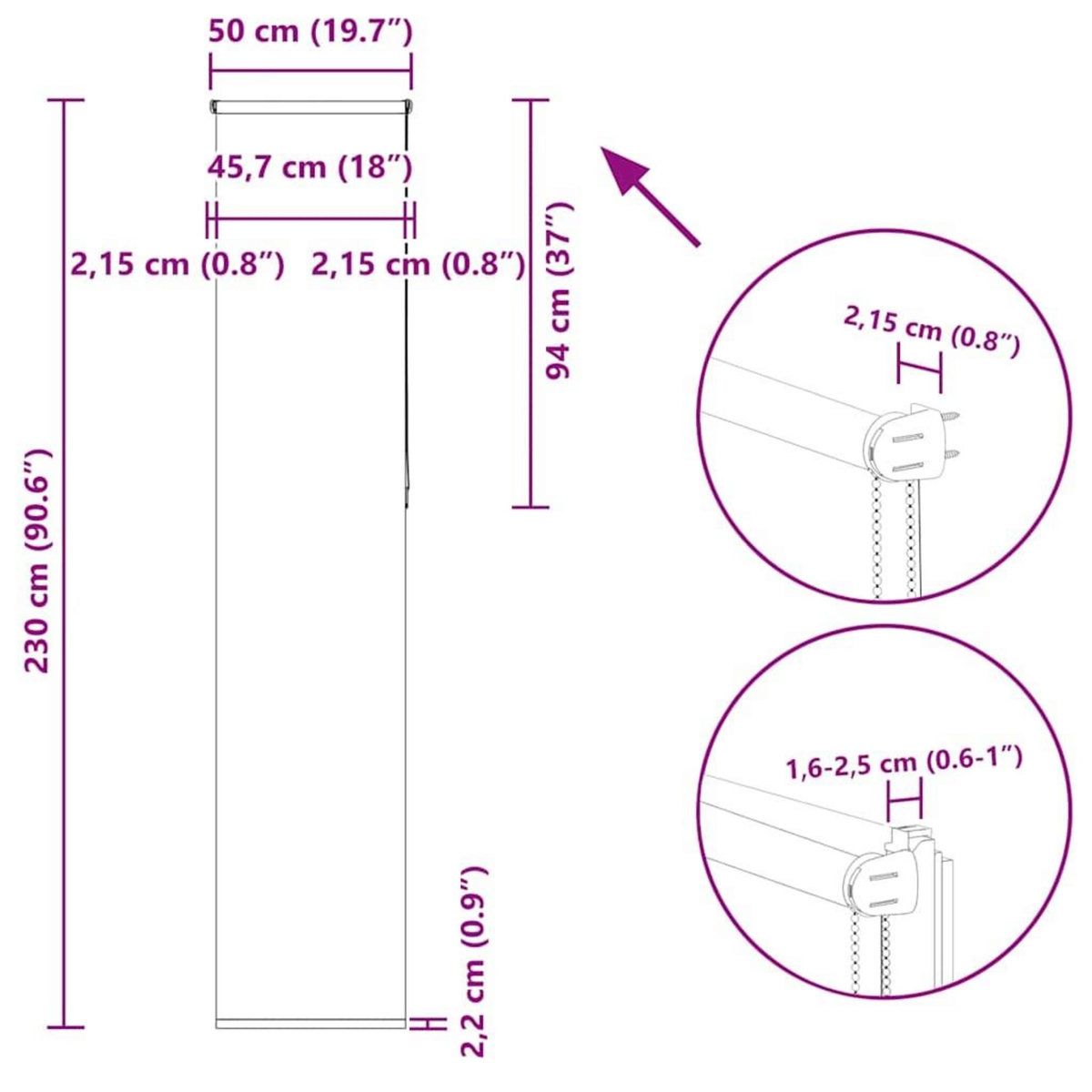 VIDAXL Store enrouleur occultant cafe 50x230cm largeur du tissu 45,7cm