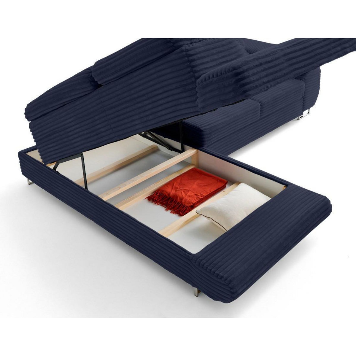 LISA DESIGN Zaria - canapé d'angle gauche 5 places convertible avec coffre et têtières en velours côtelé grosses côtes