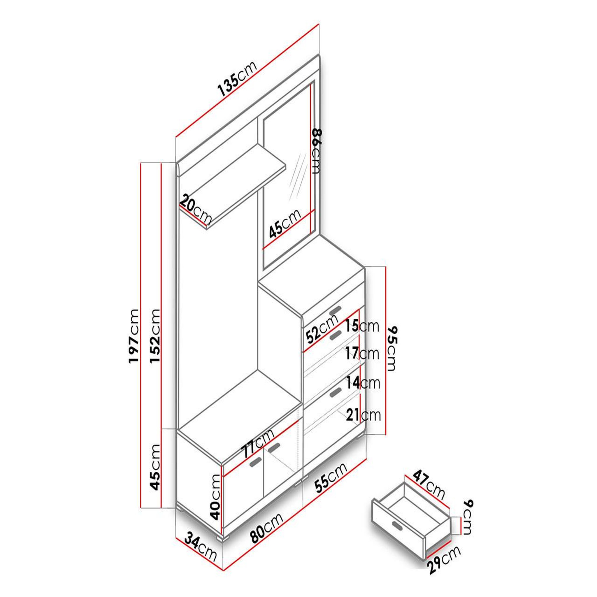 Voir la diapositive 5 : BEST MOBILIER Thea - meuble d'entrée - effet bois et blanc - 135 cm - style scandinave