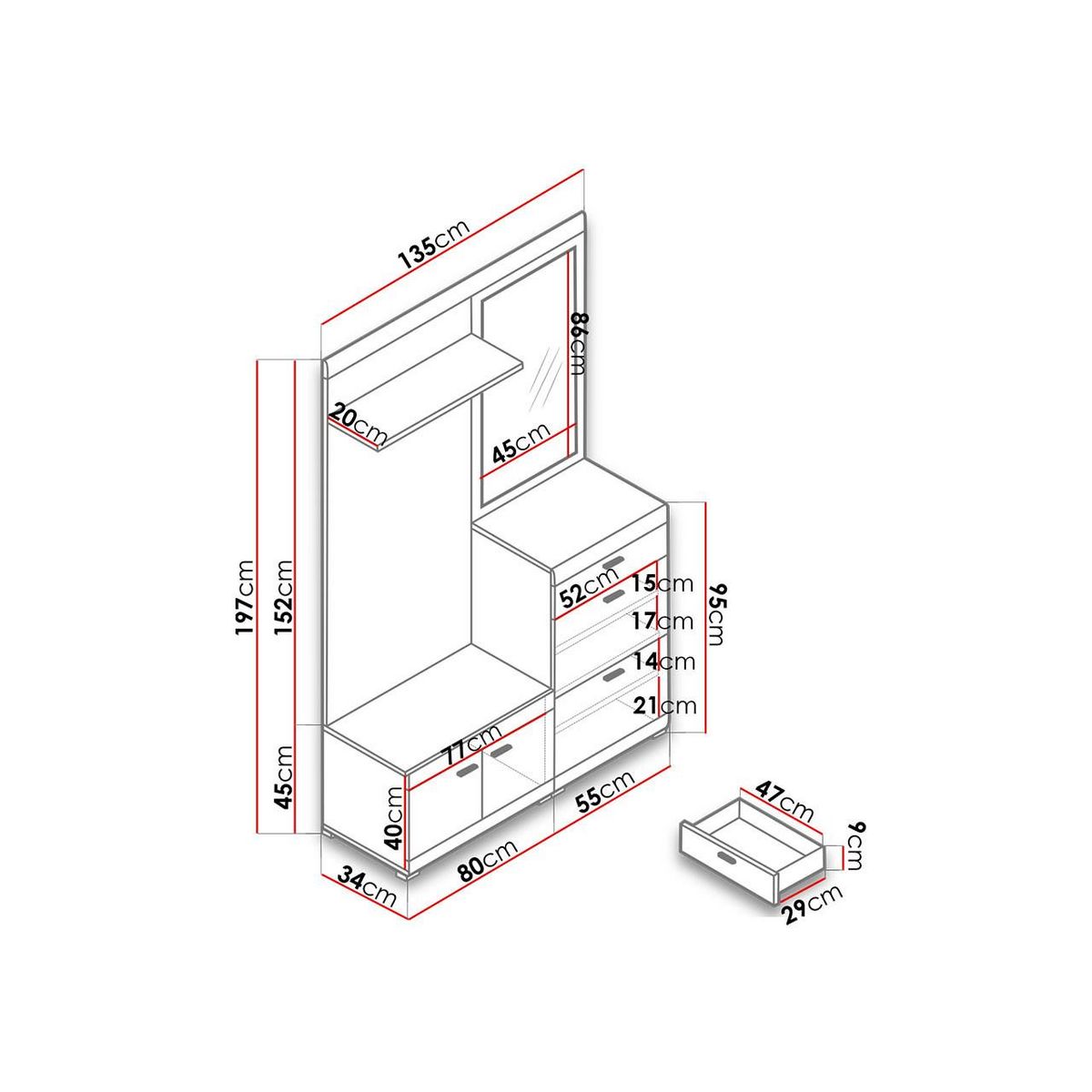 BEST MOBILIER Thea - meuble d'entrée - effet bois et blanc - 135 cm - style scandinave
