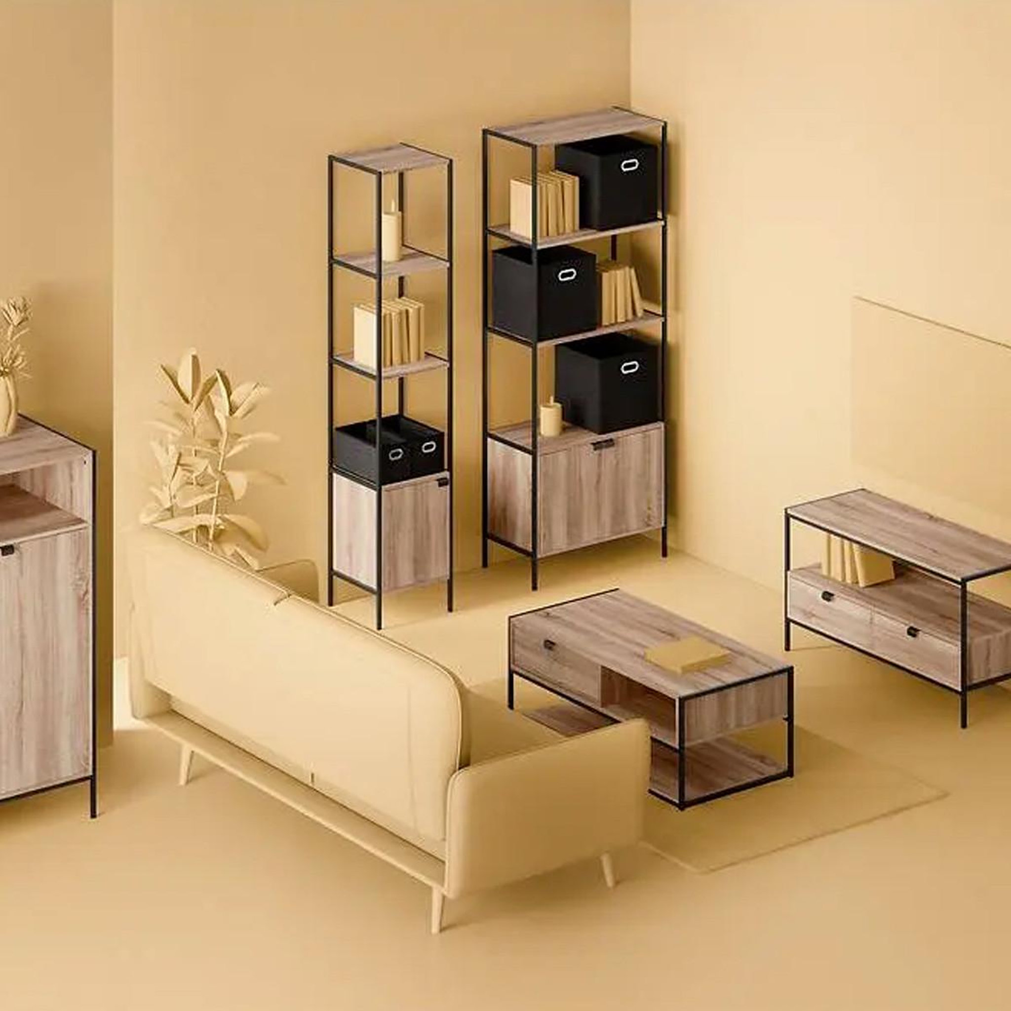 Voir la diapositive 2 : FIVE Étagère design 1 porte  aliaj  176cm naturel & noir