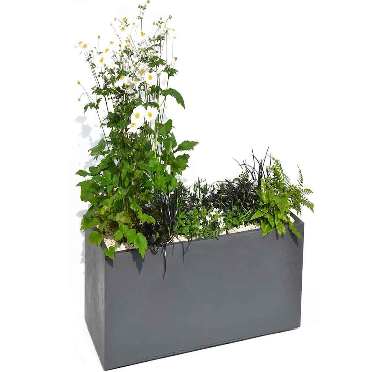 Eda Jardinière rectangulaire Volcania effet pierre 99,5 x 39,5 x 43,5 cm - Gris anthracite - Eda