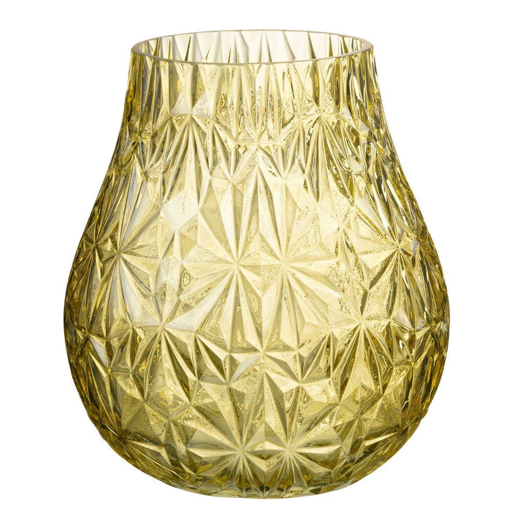 J-LINE Vase design en verre  diamant  22cm jaune