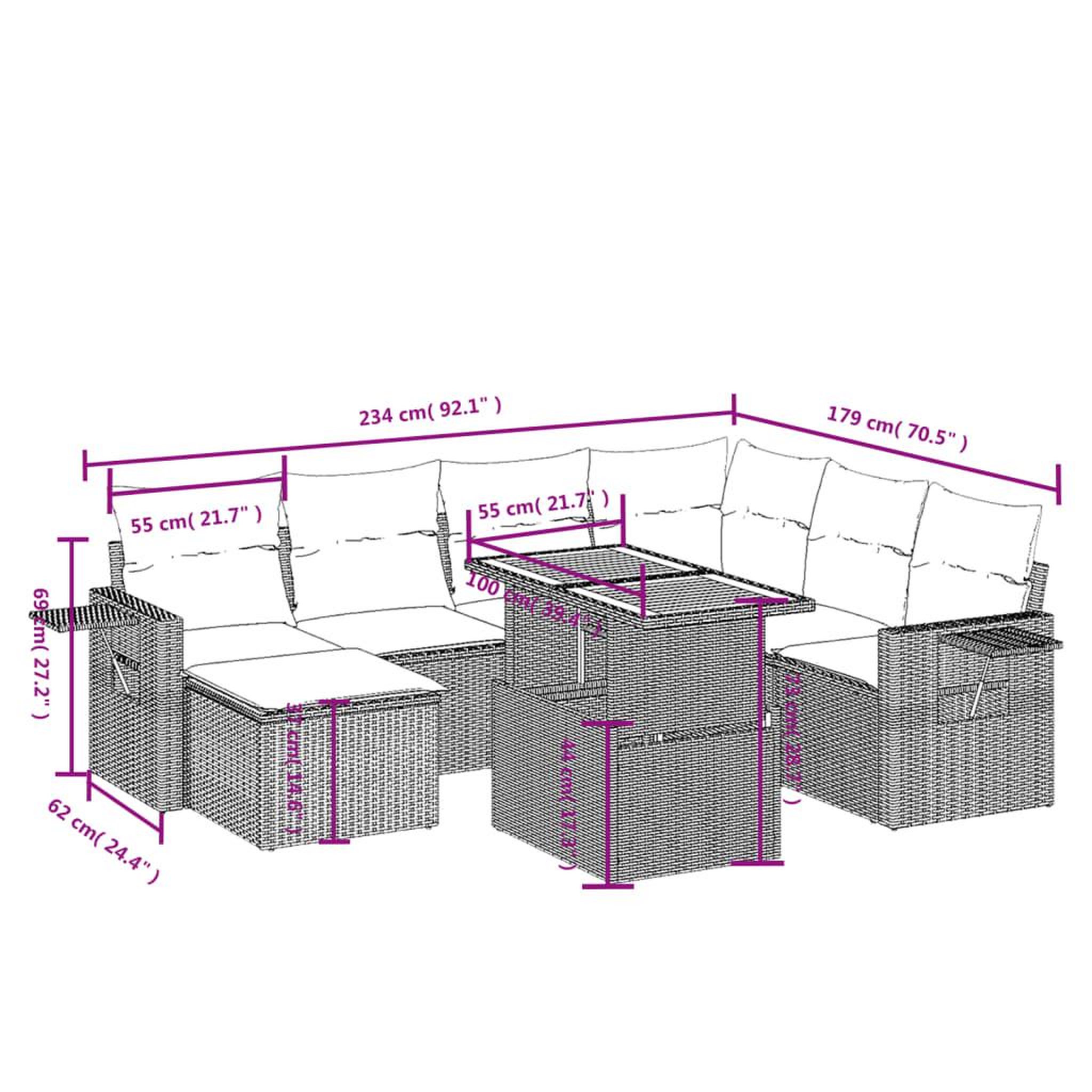 Voir la diapositive 3 : VIDAXL Salon de jardin 8 pcs avec coussins noir resine tressee