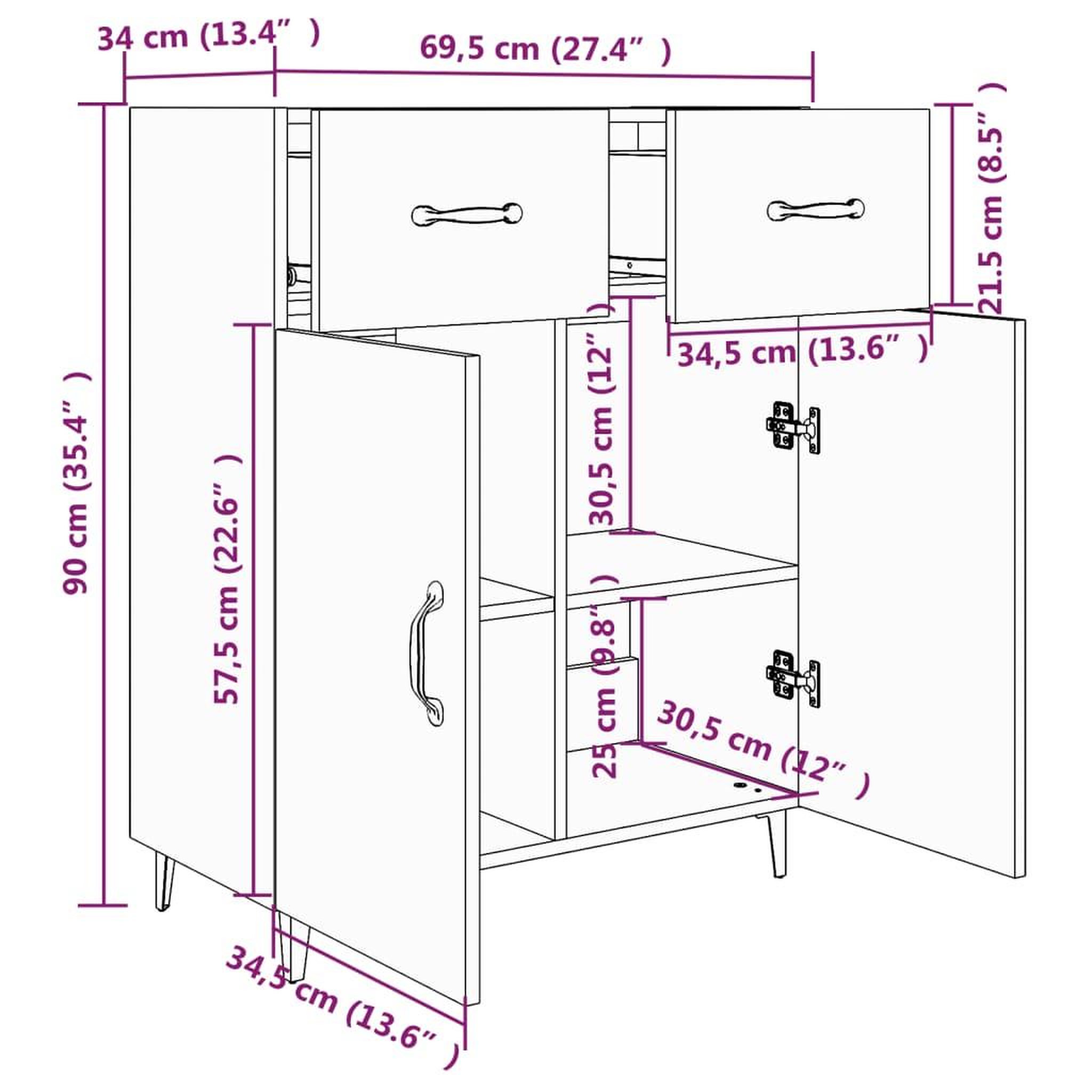 Voir la diapositive 6 : VIDAXL Buffet noir 69,5x34x90 cm bois d'ingenierie