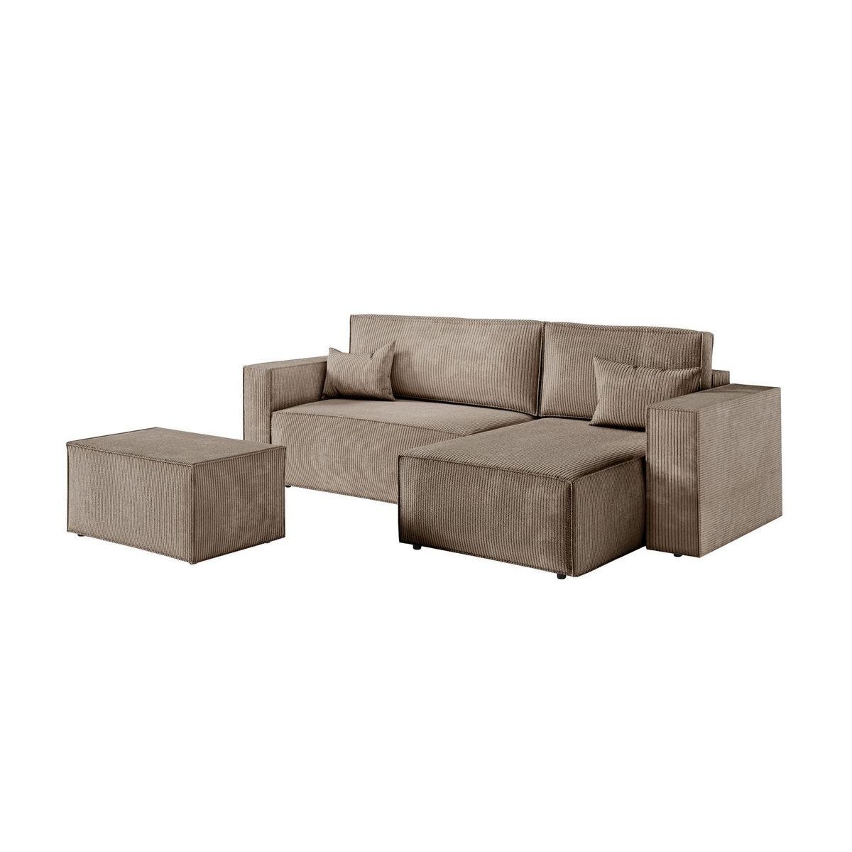 Canapé d'angle convertible réversible 3 places + 1  pouf velours côtelé  DAPHNE