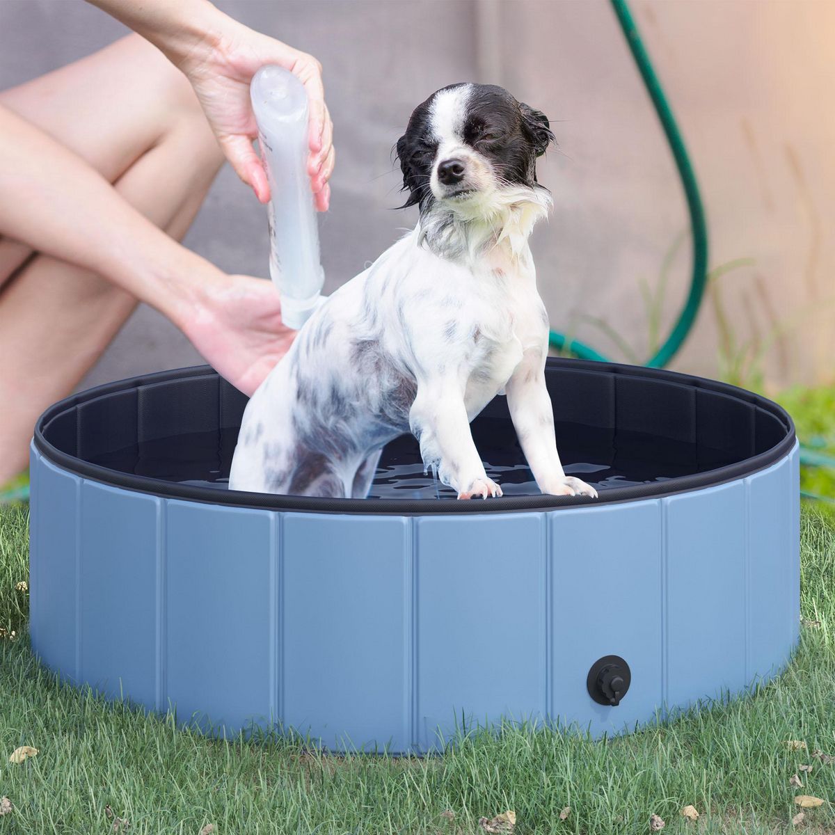 PAWHUT Piscine pour chien bassin PVC pliable anti-glissant facile à nettoyer diamètre 100 cm hauteur 30 cm bleu