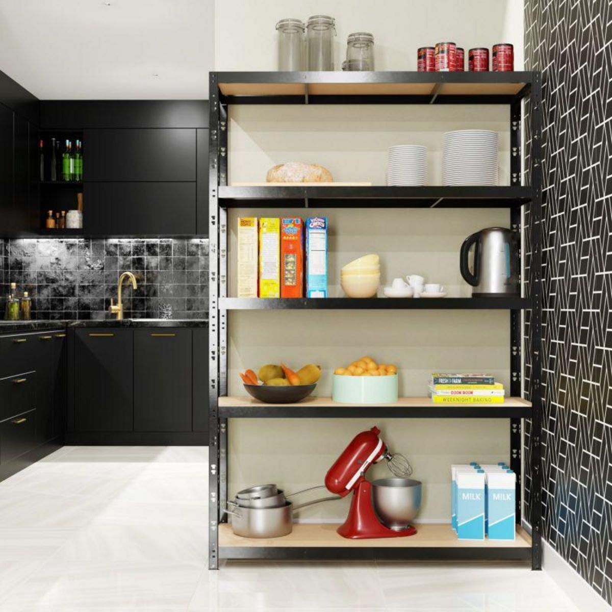 EUROSPEN Etagère de Rangement modulable et polyvalente pour atelier, garage, cave...Charges Lourdes 180x120x40cm - Noir