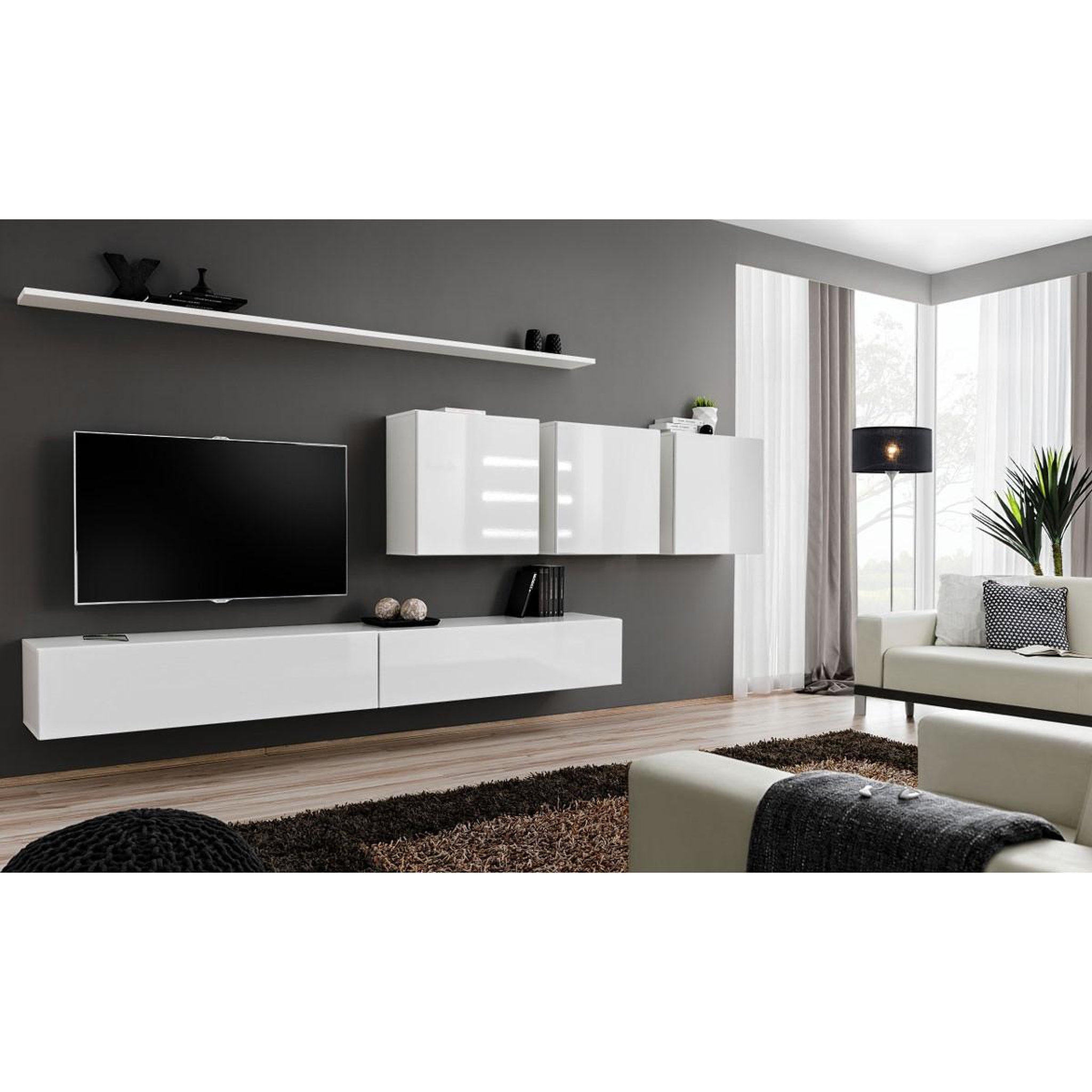 Voir la diapositive 4 : Paris Prix Meuble tv mural design  switch vii  340cm blanc