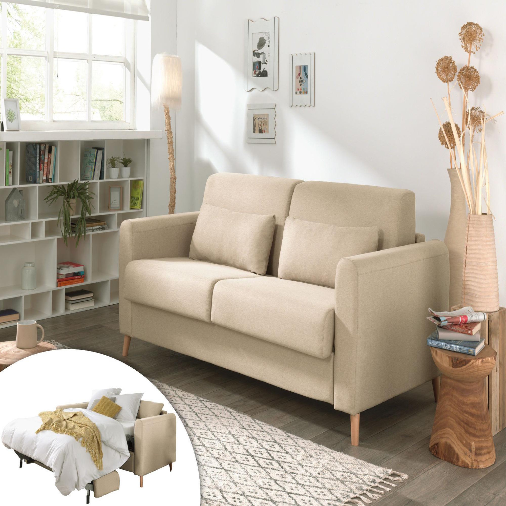 Voir la diapositive 1 : LISA DESIGN Timo - canapé 3 places convertible express couchage quotidien 140 cm matelas 12 cm en tissu