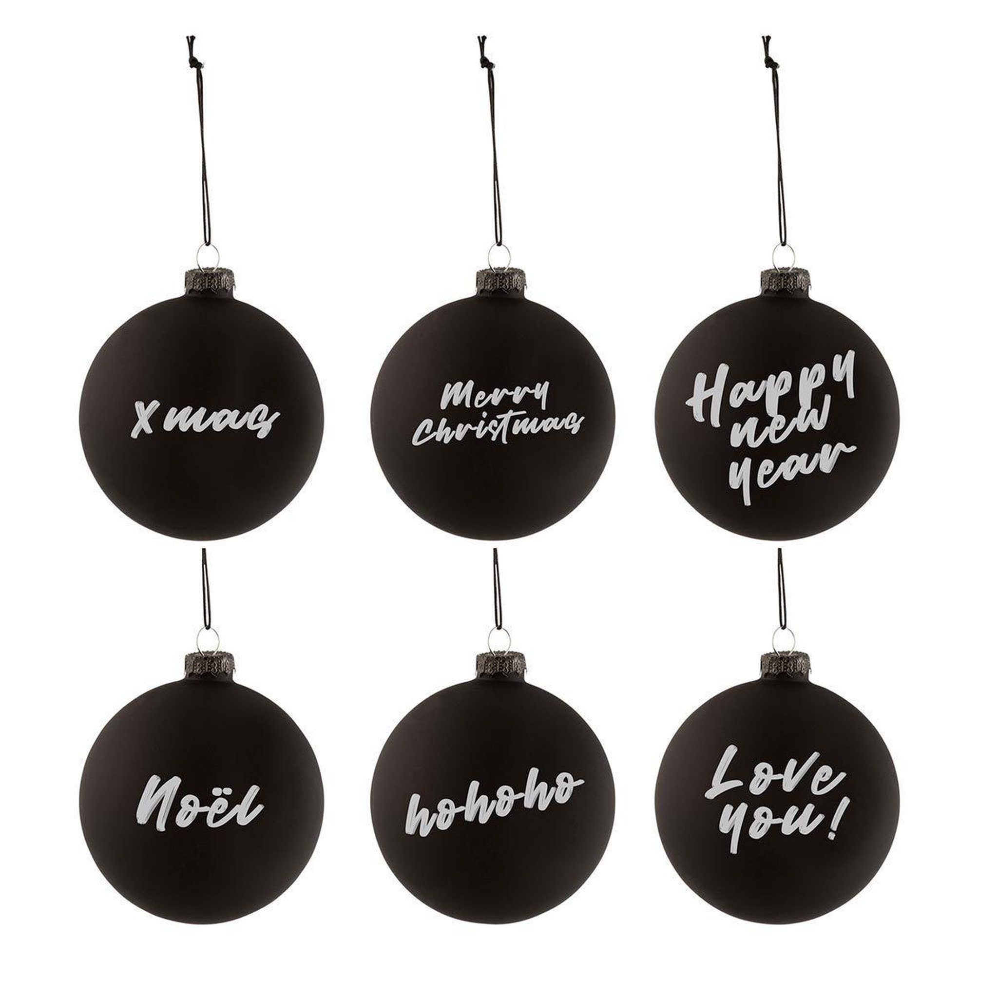 Voir la diapositive 2 : J-LINE Lot de 6 boules de noël  tableau  8cm noir