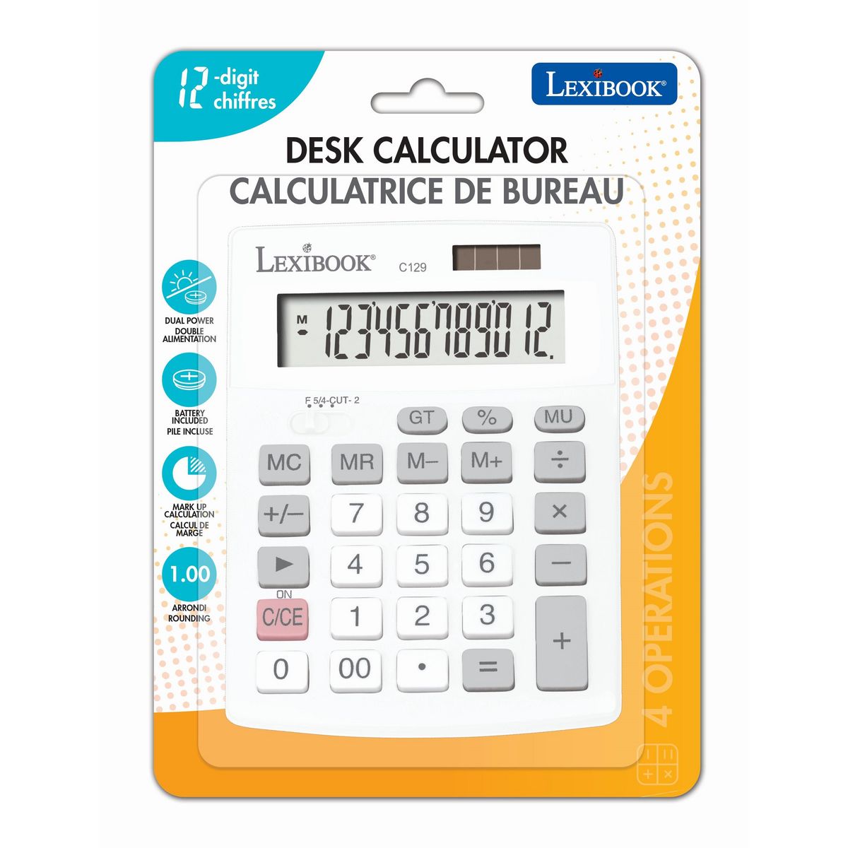 Lexibook Calculatrice de Bureau 12 Chiffres avec Double Alimentation
