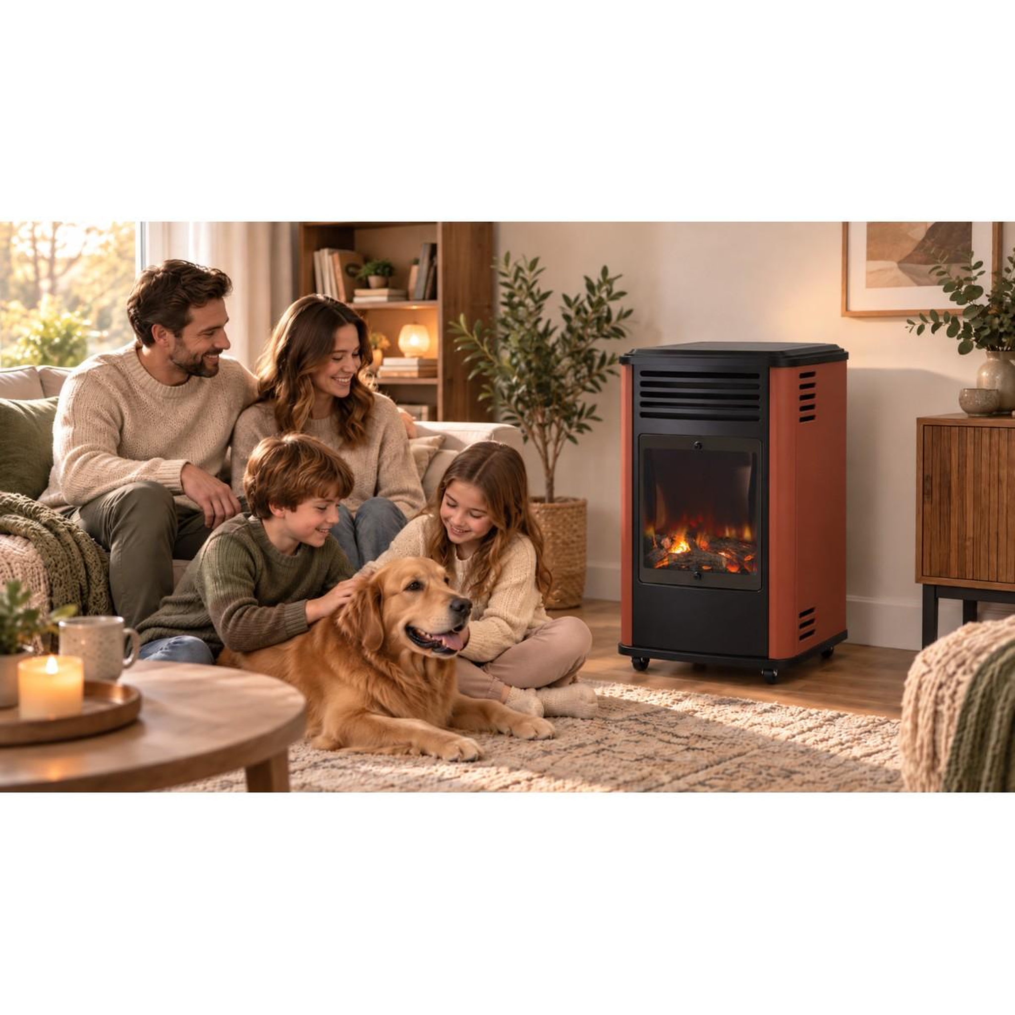 Voir la diapositive 4 : SAHARA Poêle à gaz mobile 3,4KW Effet feu de bois - Chauffage gaz Rouge & Noir + Tuyau gaz + Détendeur butane Manhattan Sahara